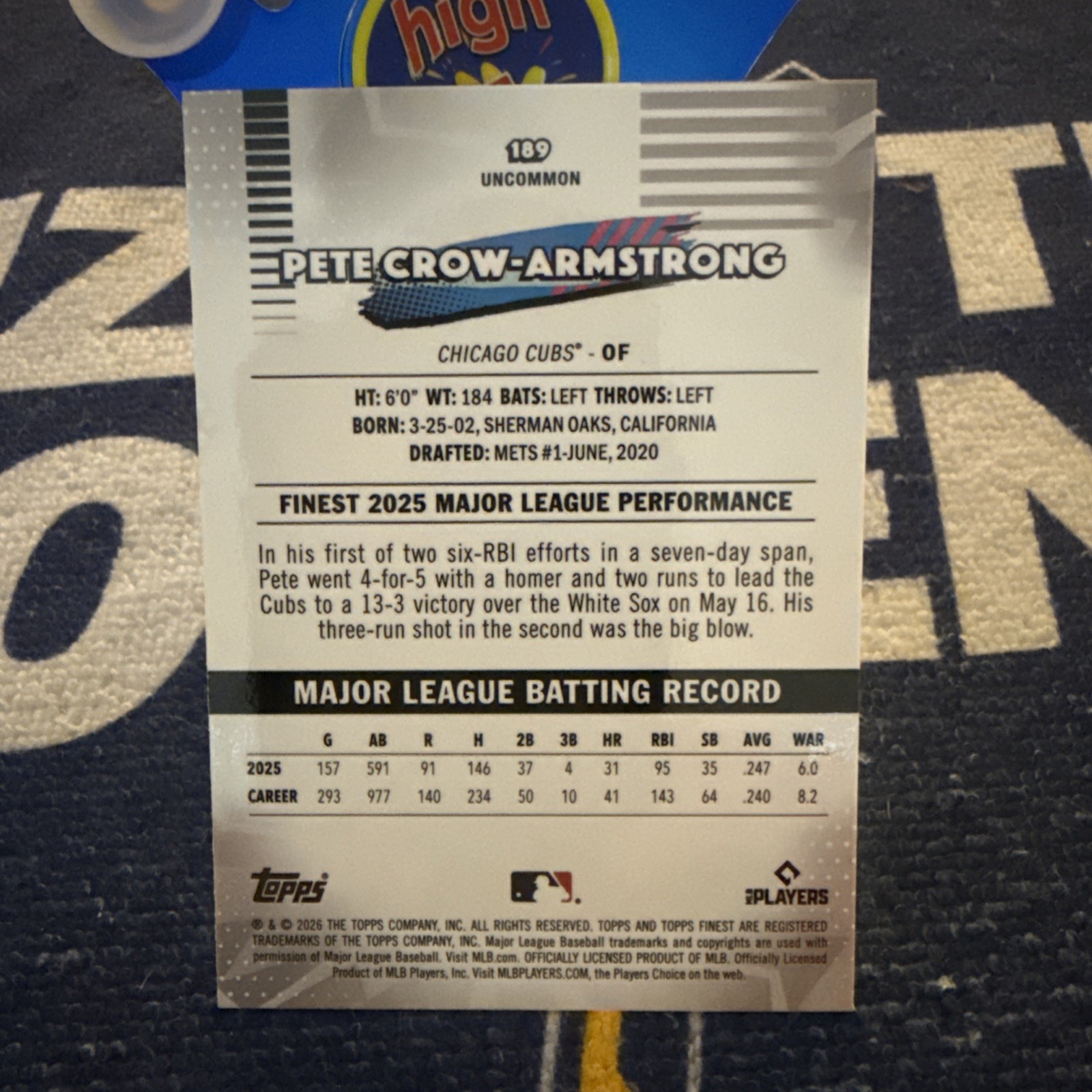 2026 Topps Finest – Pete Crow-Armstrong UNCOMMON #189 Chicago Cubs