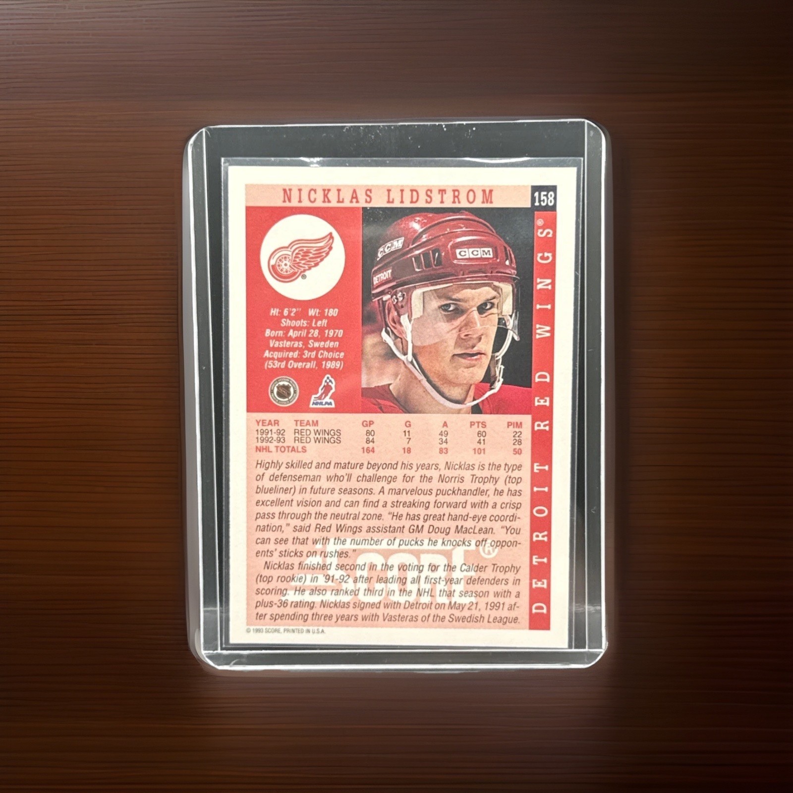 (EX NM) 1993-94 Score – Nicklas Lidstrom #158 American Version Red Wings Card M2