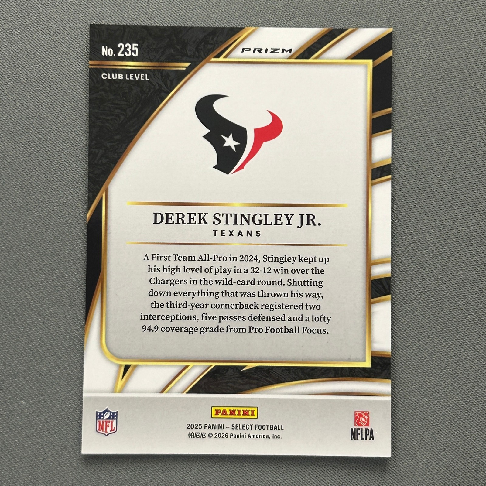 2025 Panini Select Derek Stingley Jr Texans #235 Disco Prizm Football Card