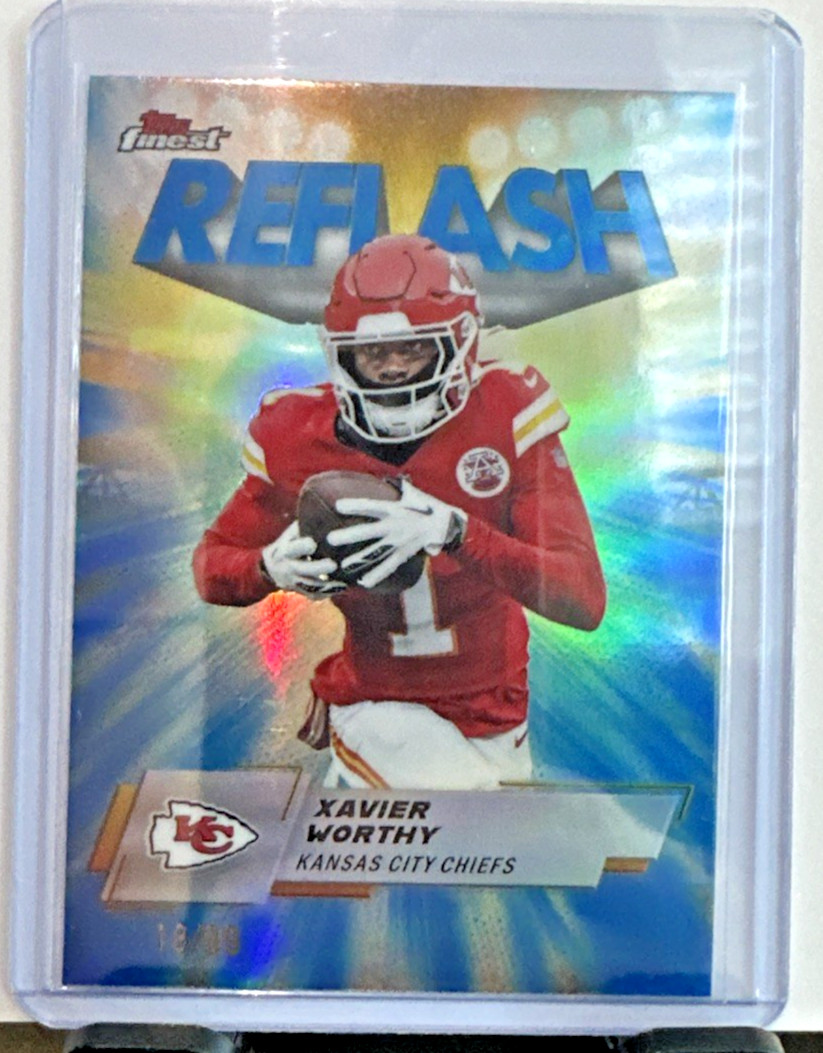 2025 Topps Finest Xavier Worthy Reflash Blue Refractor #/99 Chiefs RF-14