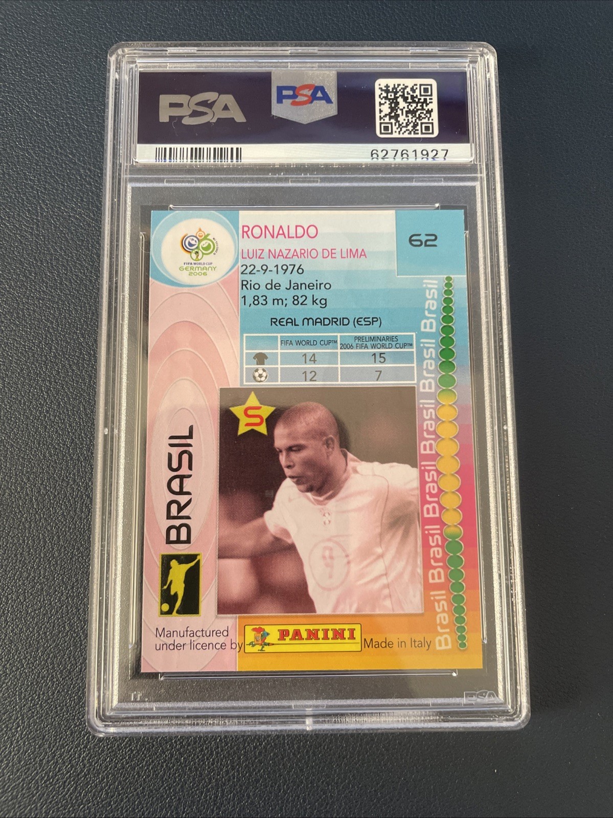 2006 PANINI WORLD CUP RONALDO #62 WC FOIL PSA 10 Brazil