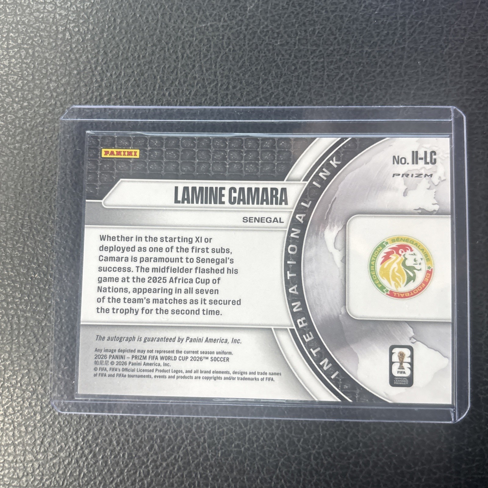 Lamine Camara 2026 Panini Prizm World Cup International Ink Auto Senegal Wave