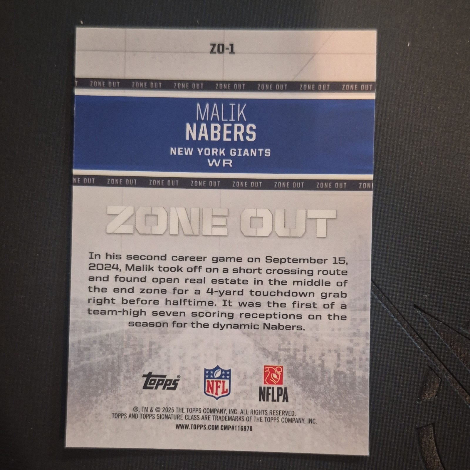 Topps 2025 Topps Signature Class Malik Nabers ZO-1 Zone Out Insert Giants