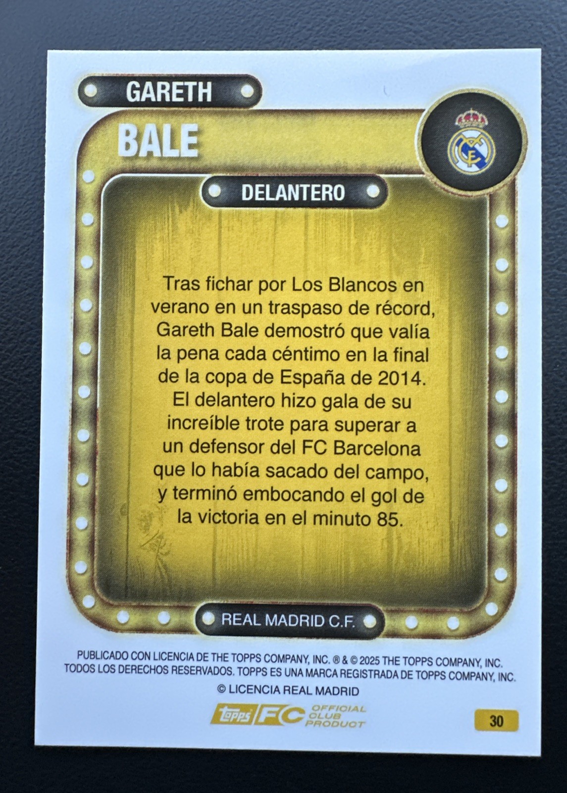 2025-26 Gareth Bale Name in Lights #30 Topps REAL MADRID Collector Tin