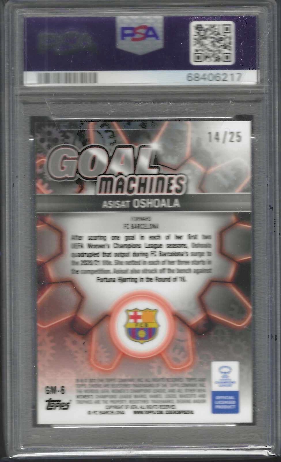 ASISAT OSHOALA 2021-22 TOPPS CHROME GOAL MACHINES ORANGE WAVE RC /25 PSA 9 POP 2