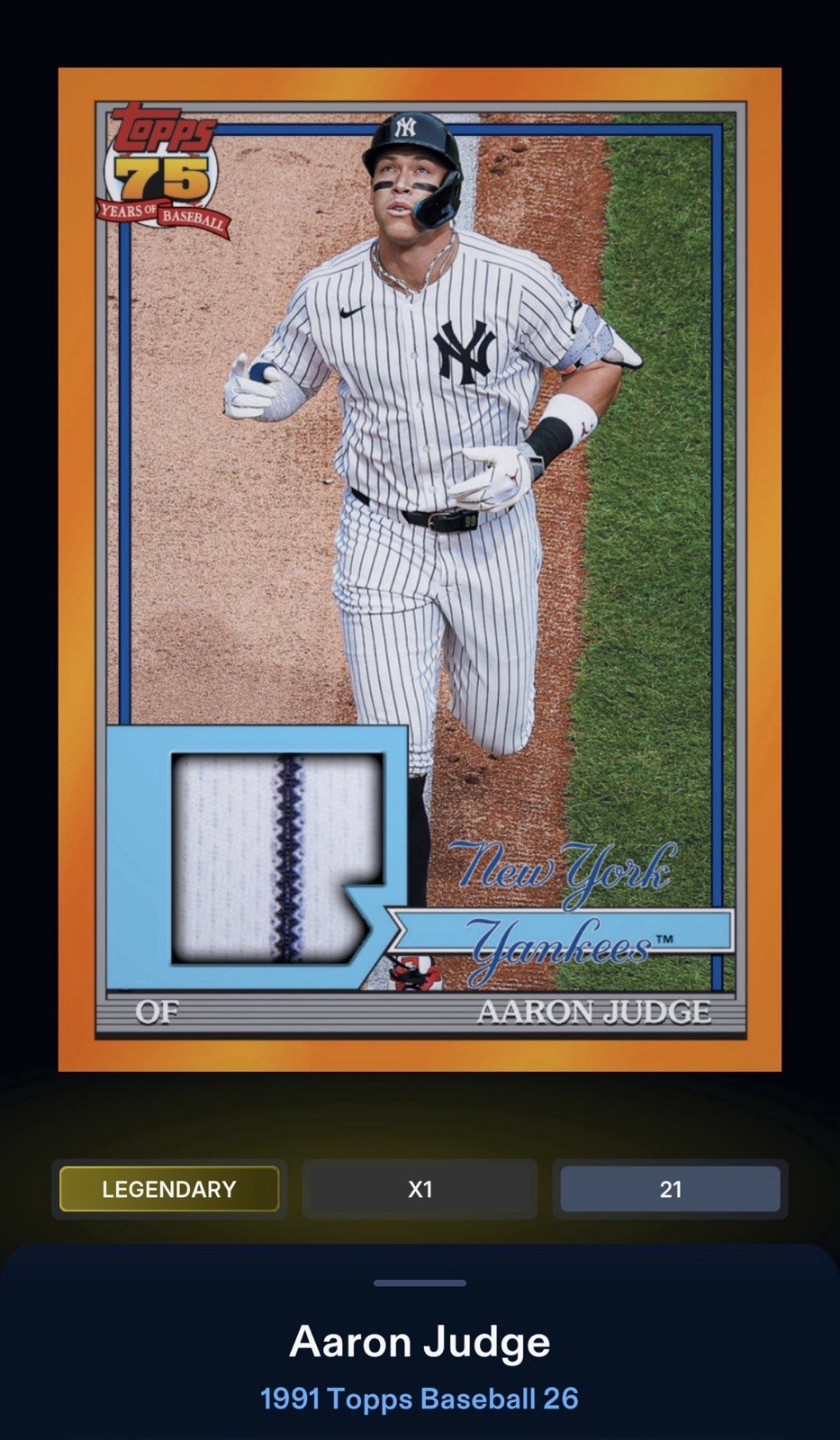2026 Topps Bunt Aaron Judge 1991 Orange Relic Legendary DIGITAL