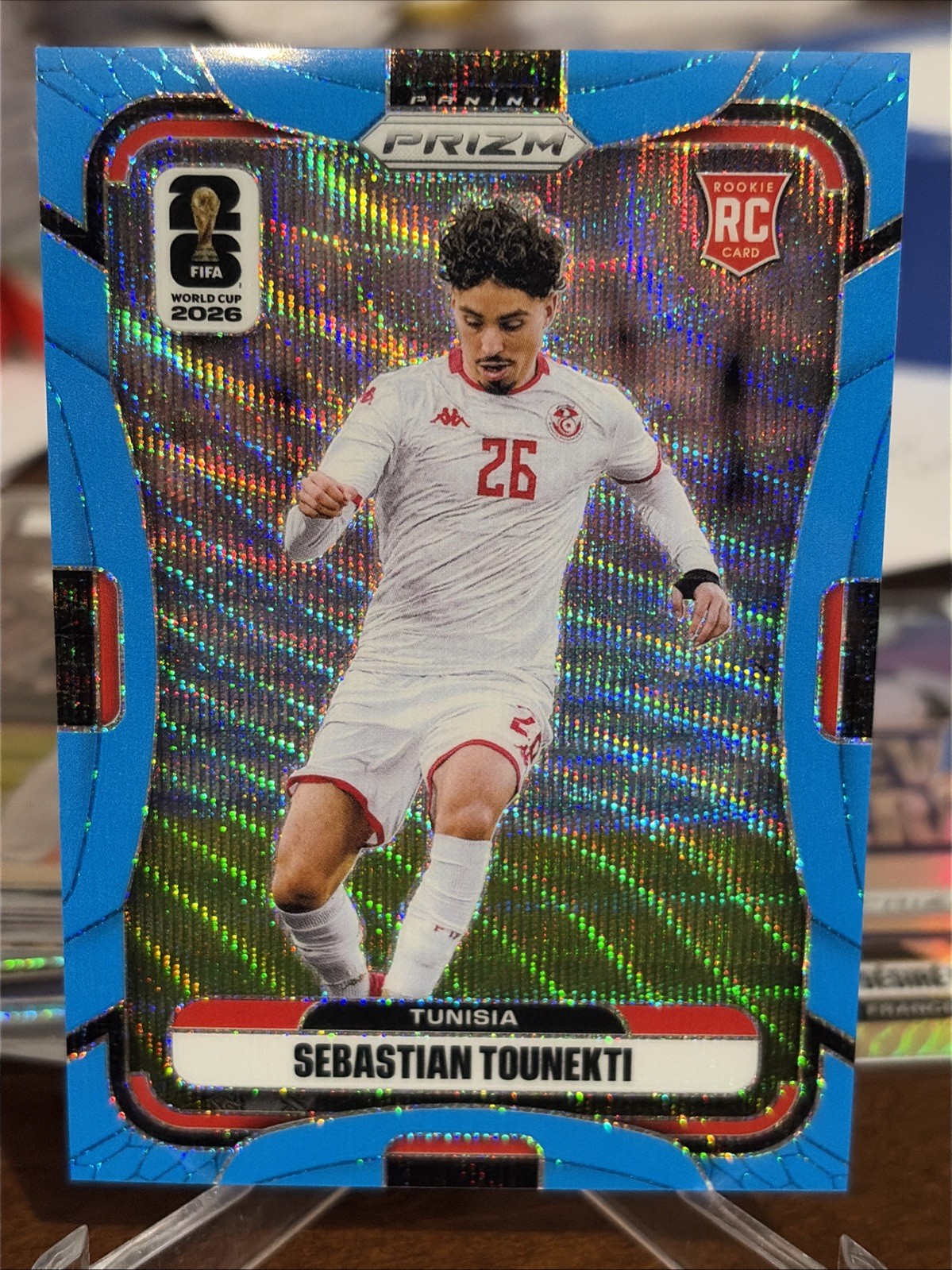 Sebastian Tounekti 2026 Prizm FIFA World Cup LT. BLUE WAVE PRIZM RC/225! Tunisia
