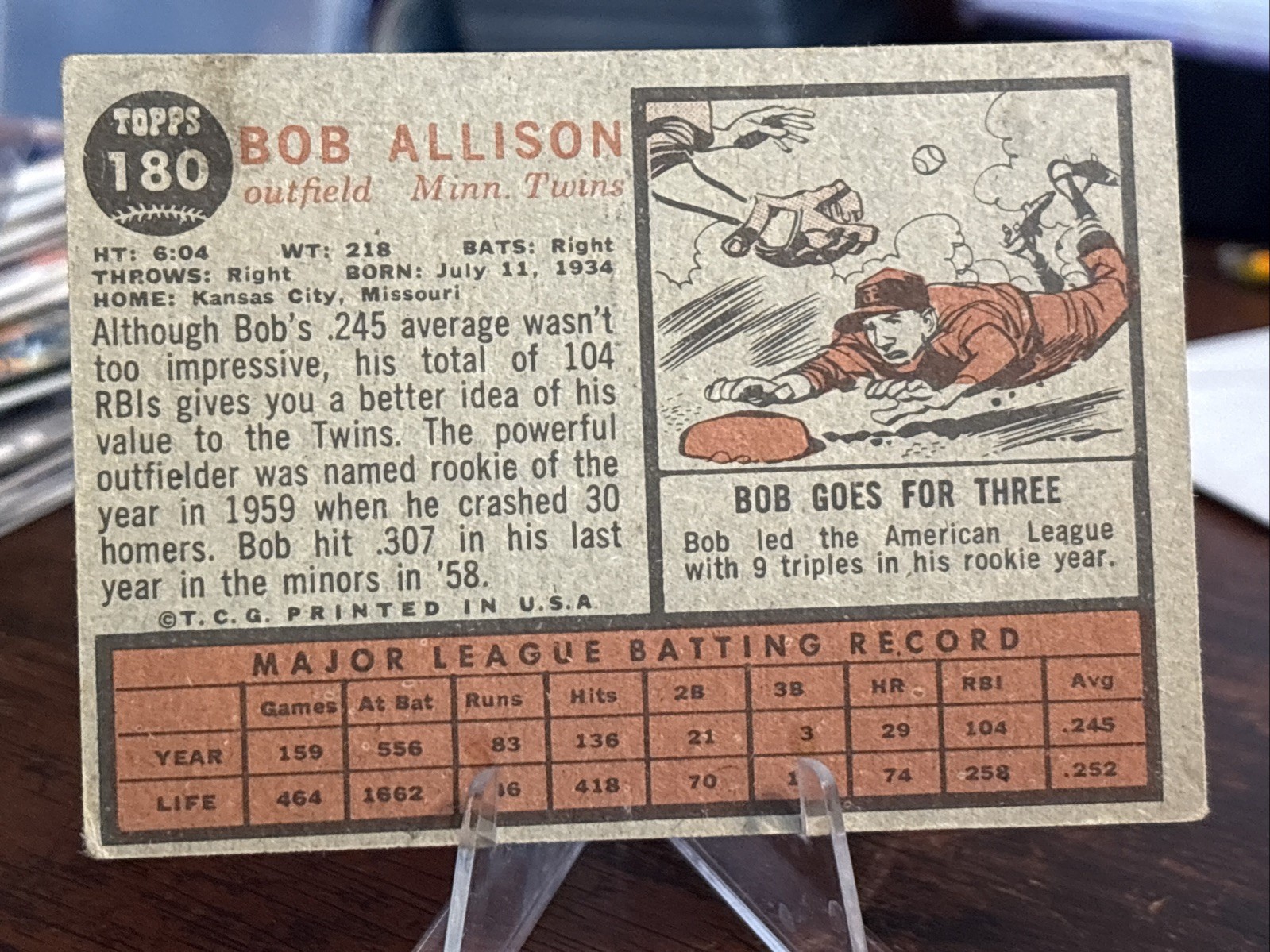 1962 Topps #180a Bob Allison