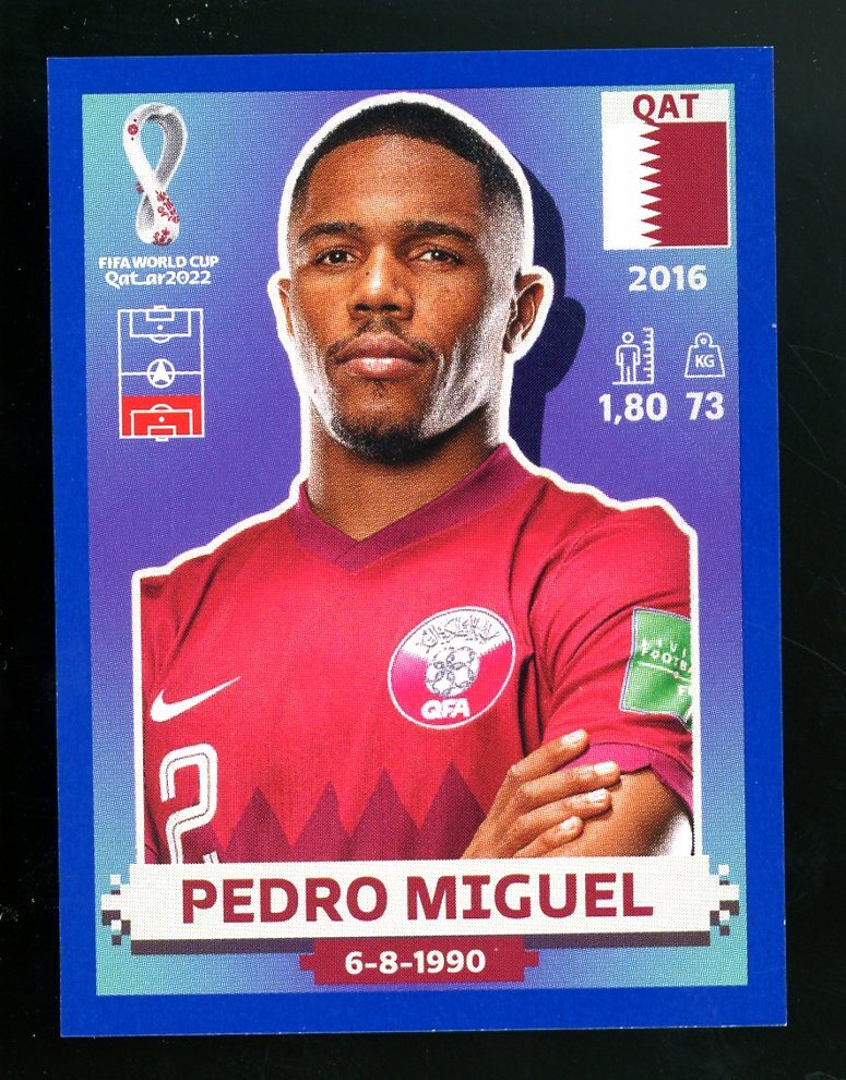 2022 Fifa World Cup Panini Sticker Blue Parallel PEDRO MIGUEL Qatar QAT10