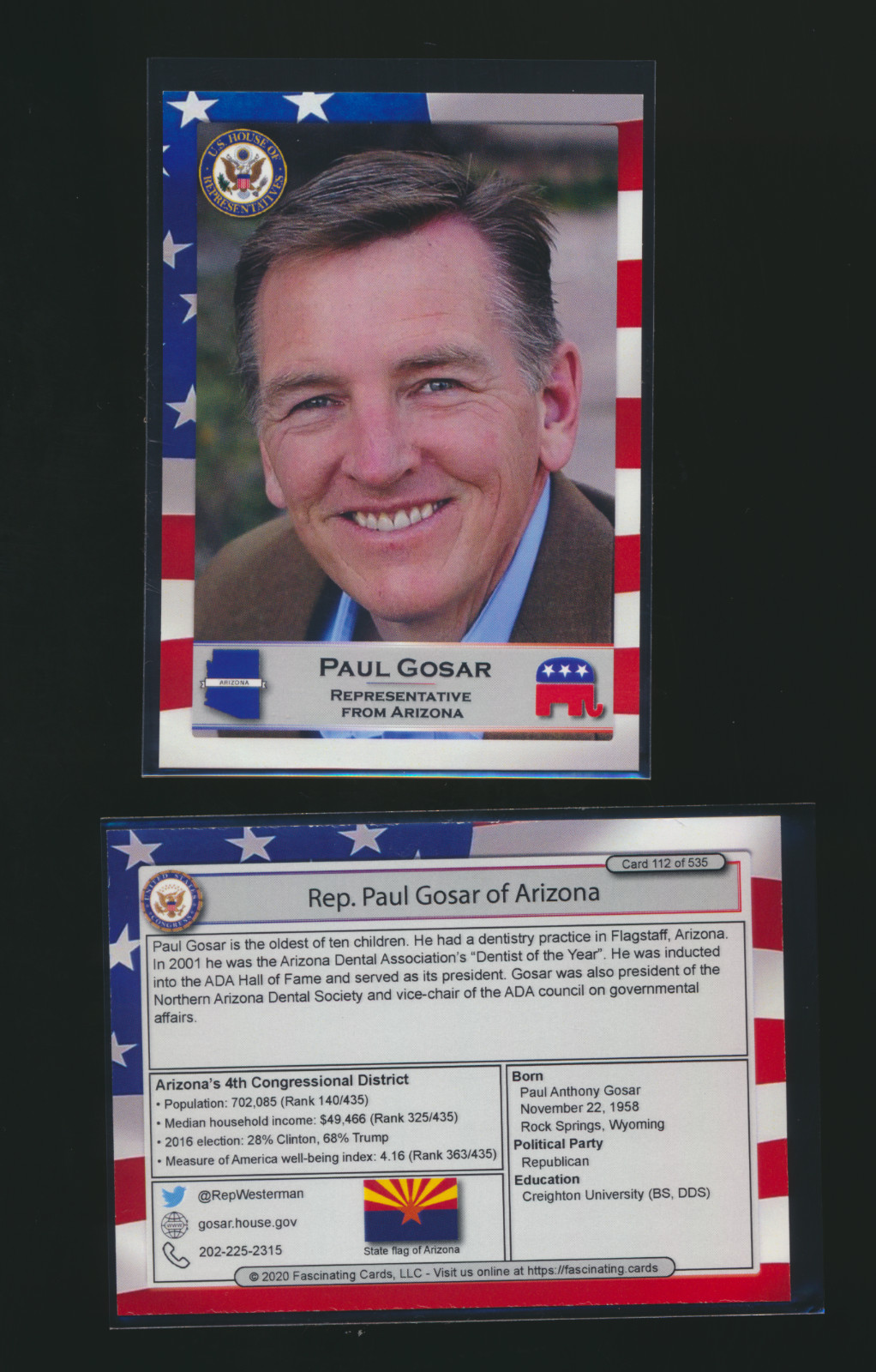 2020 United States Congress Fascinating Cards Arizona Paul Gosar #112