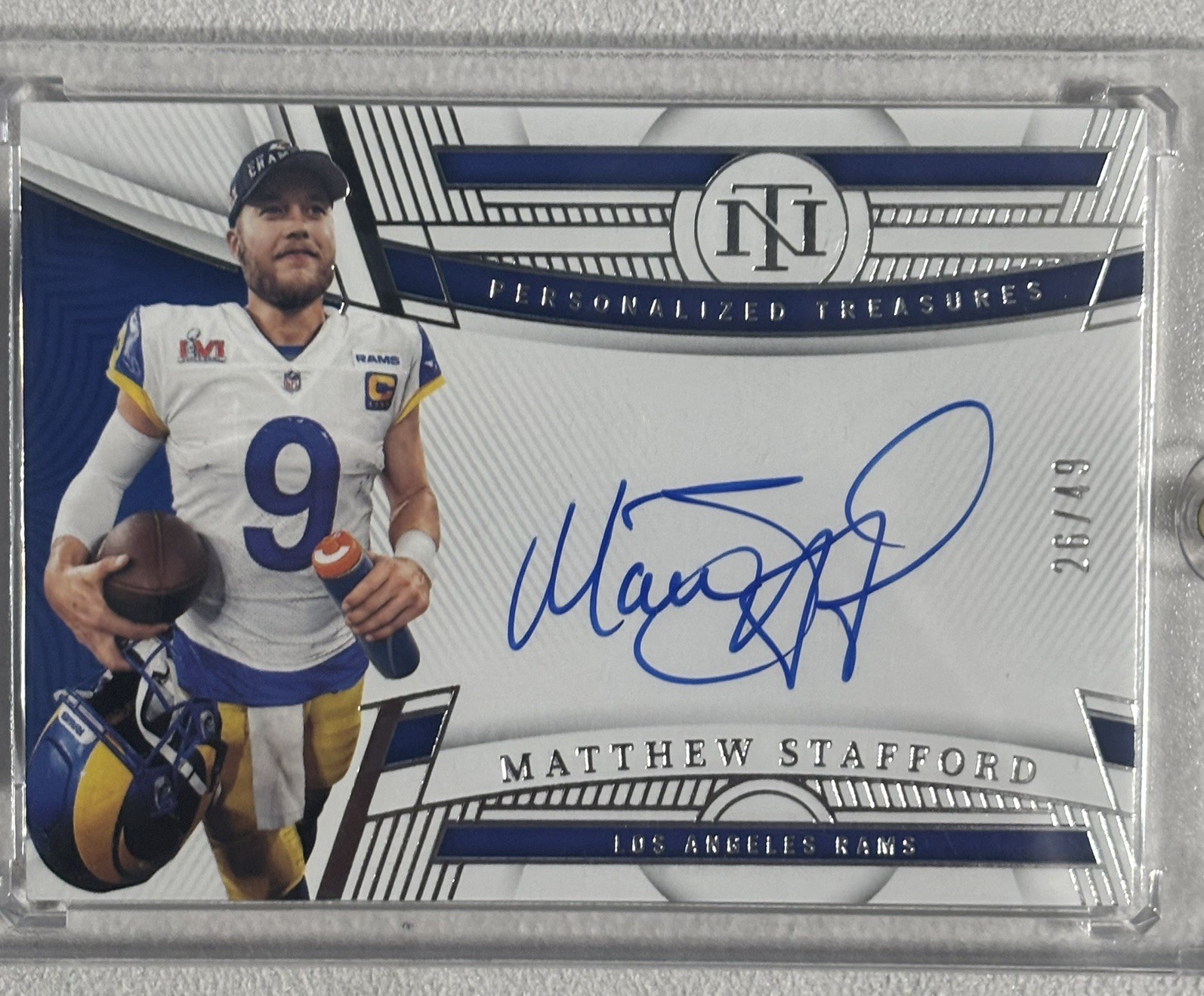 2022 Panini National Treasures – Matthew Stafford #PT-MST Autograph /49. Rams