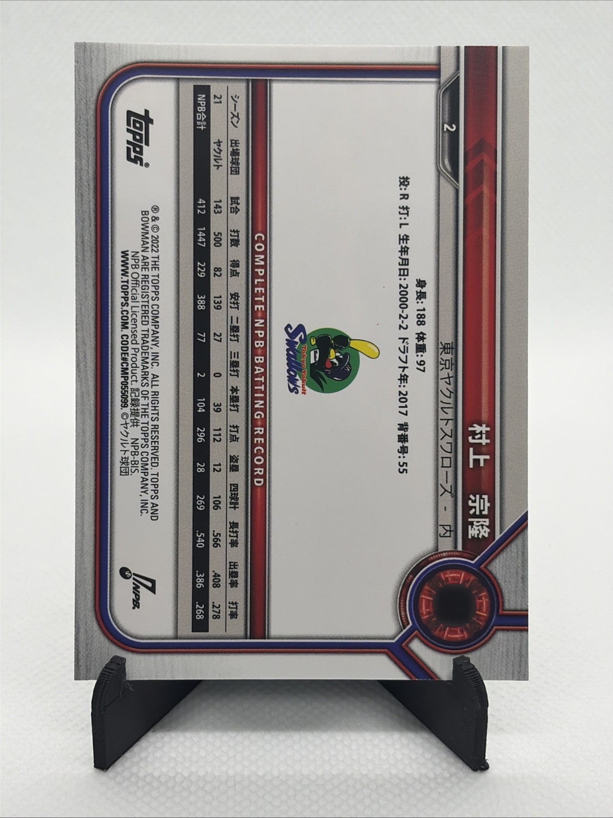 2022 Bowman NPB Nippon Professional Baseball Munetaka Murakami #2 Aqua /175