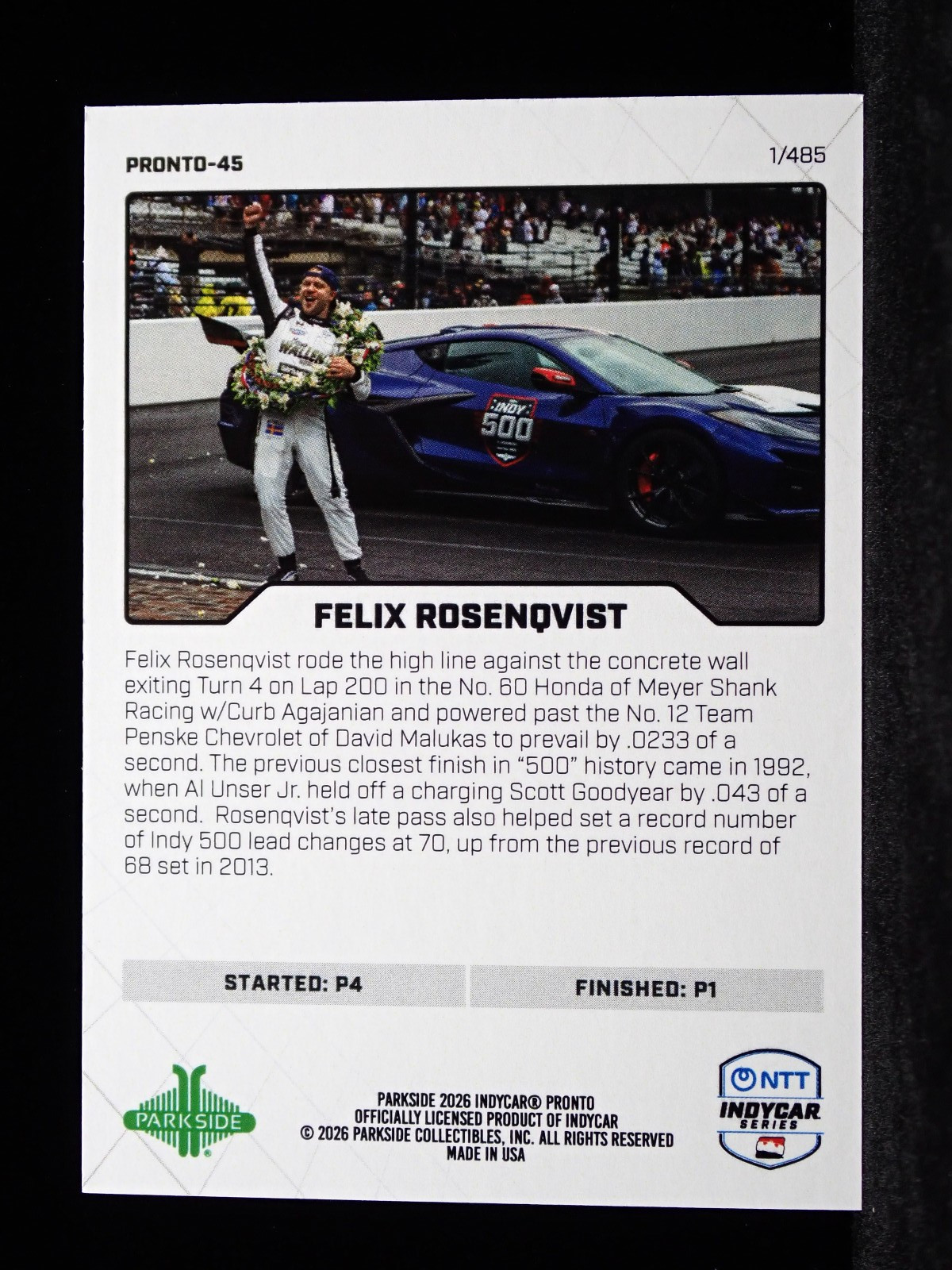 2026 Parkside Felix Rosenqvist Closest Finish in Indianapolis 500 History