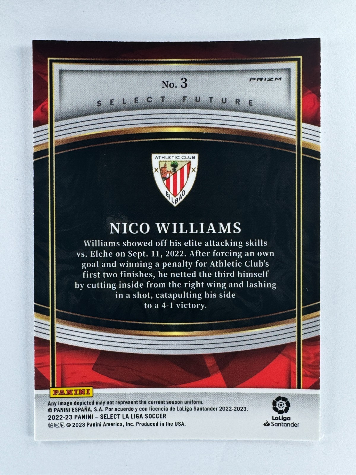 NICO WILLIAMS 2022-23 Select LA LIGA #3 Select Future SILVER PRIZM Athletic Madr