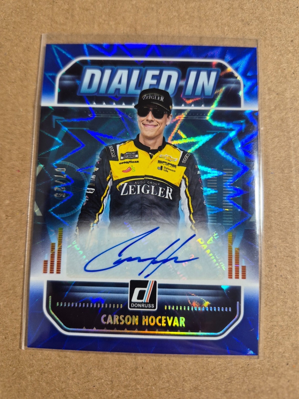 Carson Hocevar / 2026 Panini/Donruss Dialed In BLUE Xplosion AUTOGRAPH 07/25
