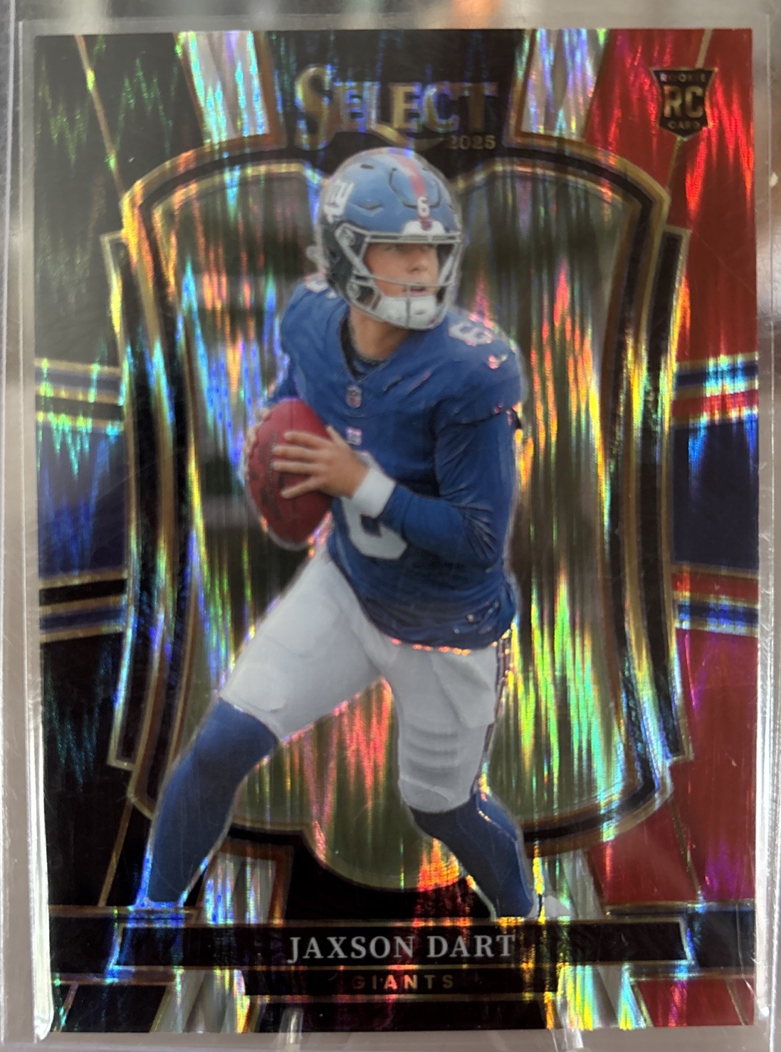 2025 Panini Select – Premier Level Jaxson Dart #193 Red & Blue Shock Prizm (RC)