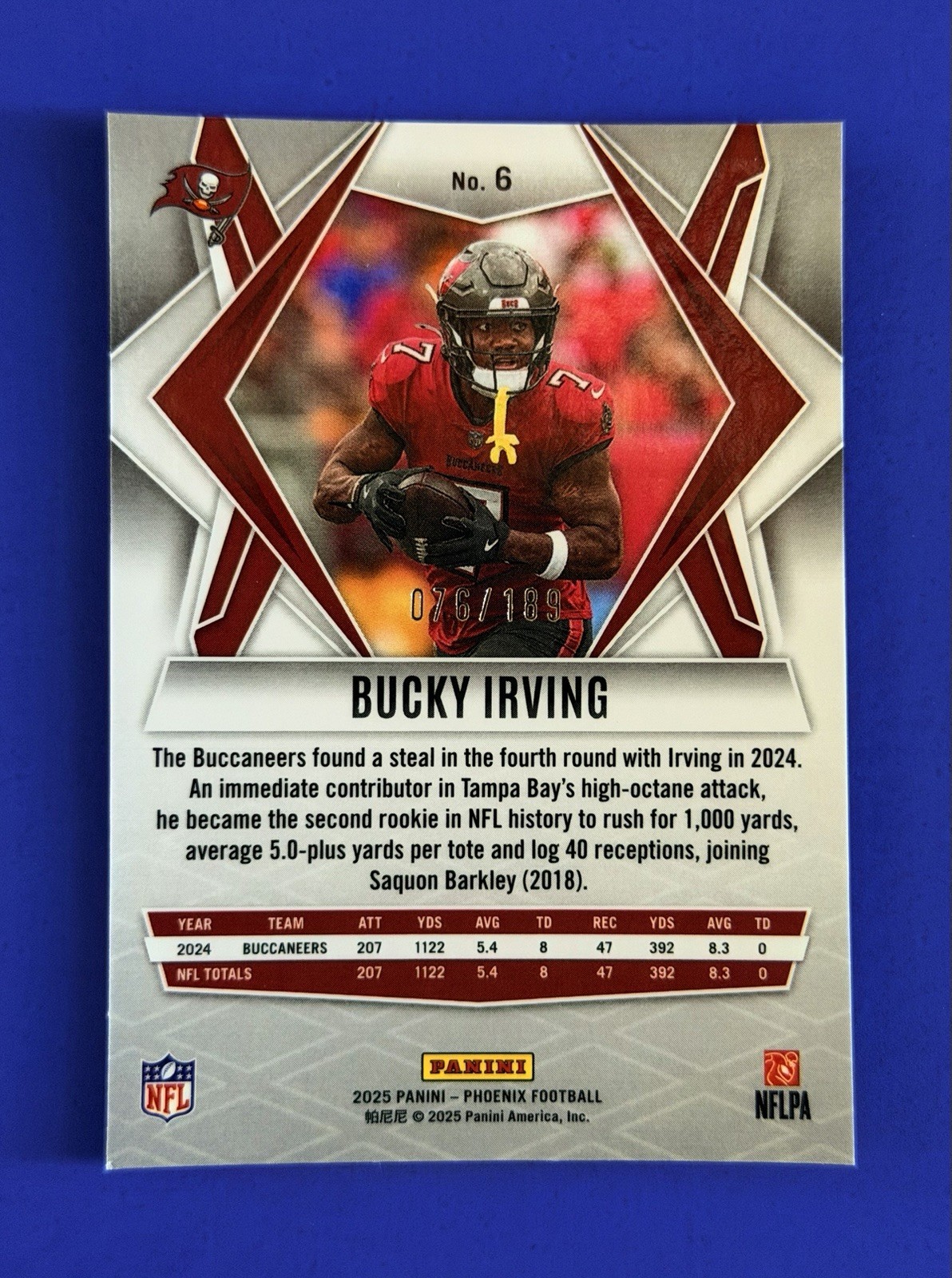 2025 Phoenix Bucky Irving Buccaneers Orange Pandora Prizm Card #6; #d /189