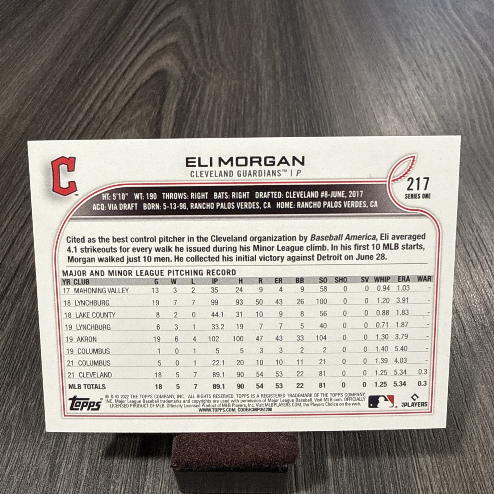 2022 Topps Series 1 1st Edition Gold Foil Eli Morgan RC Guardians #217