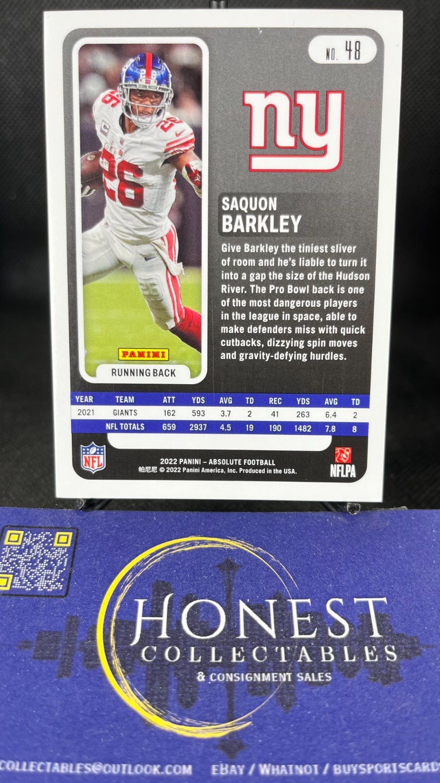 Saquon Barkley /75 (SP) – 2022 Panini Absolute Orange Holo SP #48