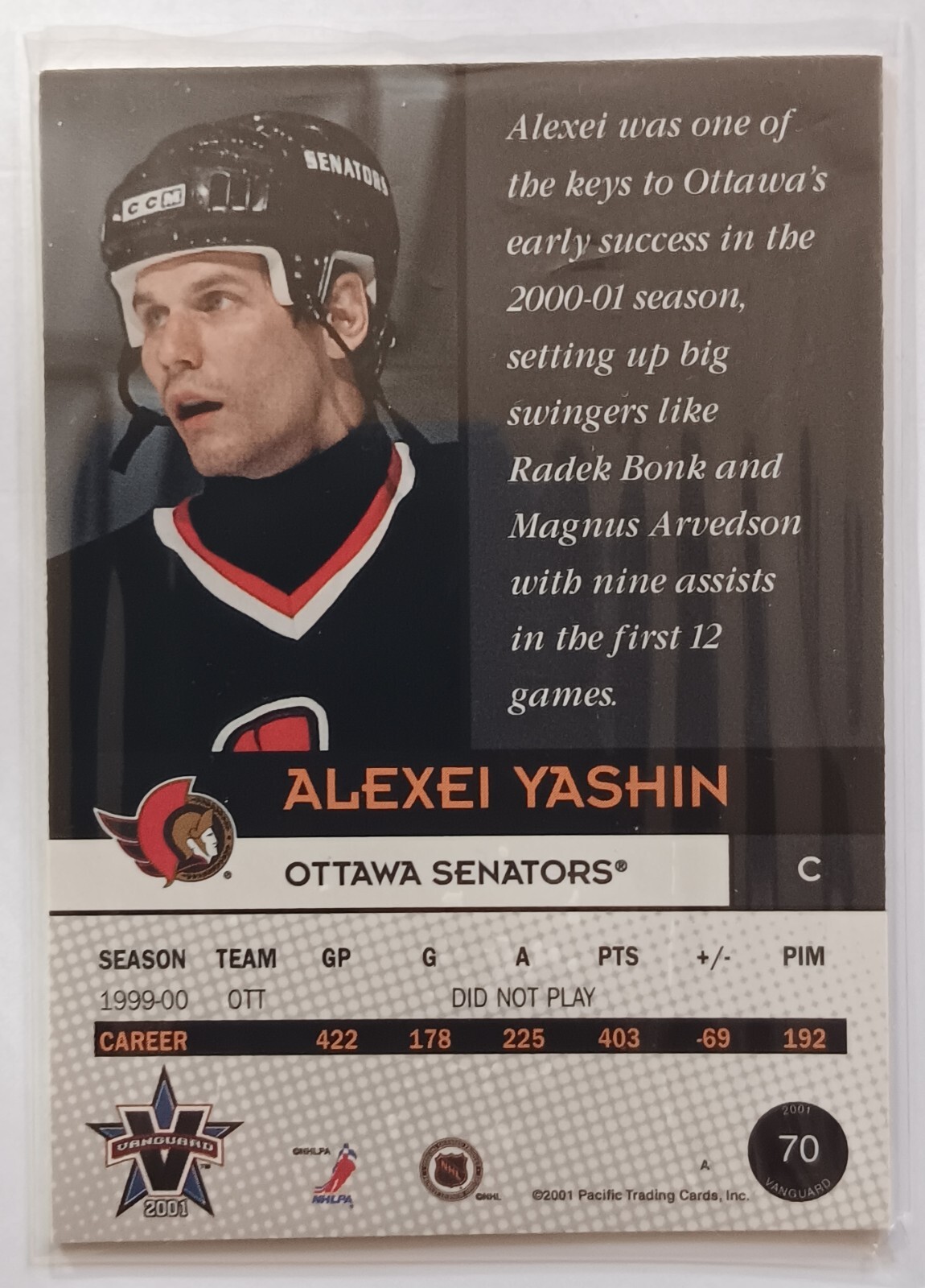 2000-01 Pacific Vanguard Holographic Purple Alexei Yashin /105 Ottawa Senators