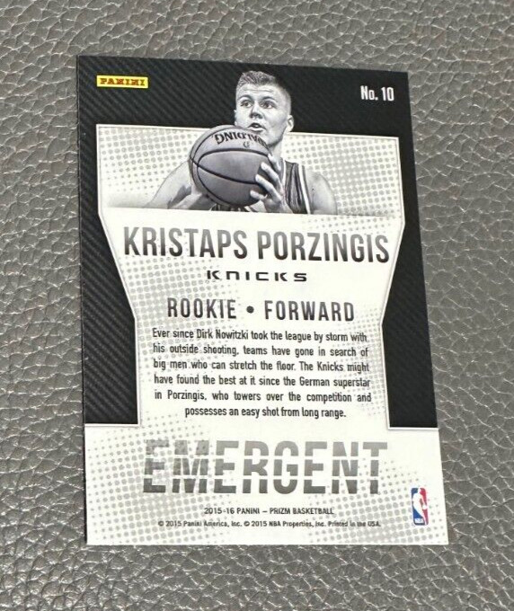 2015-16 Panini Prizm Emergent 10 Kristaps Porzingis NY Knicks Rookie – Celtics
