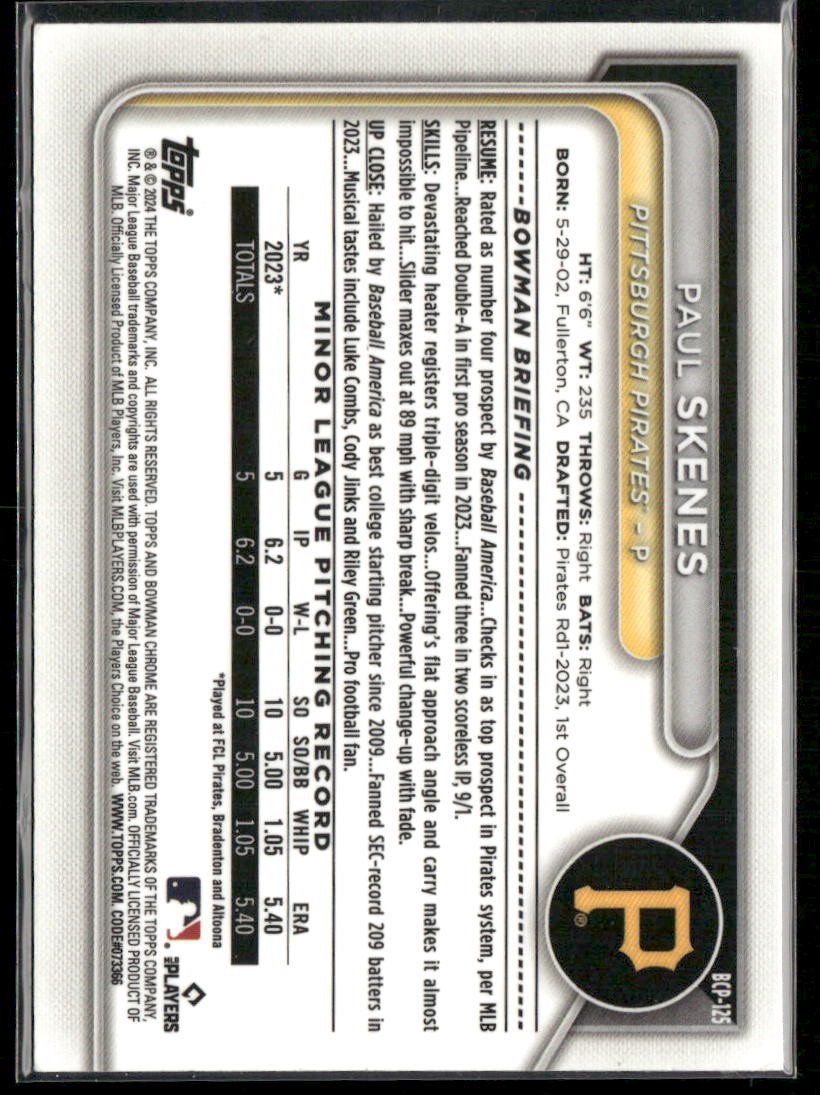 2024 Bowman Mega Box #BCP-125 Paul Skenes Rookie RC Mojo Refractor