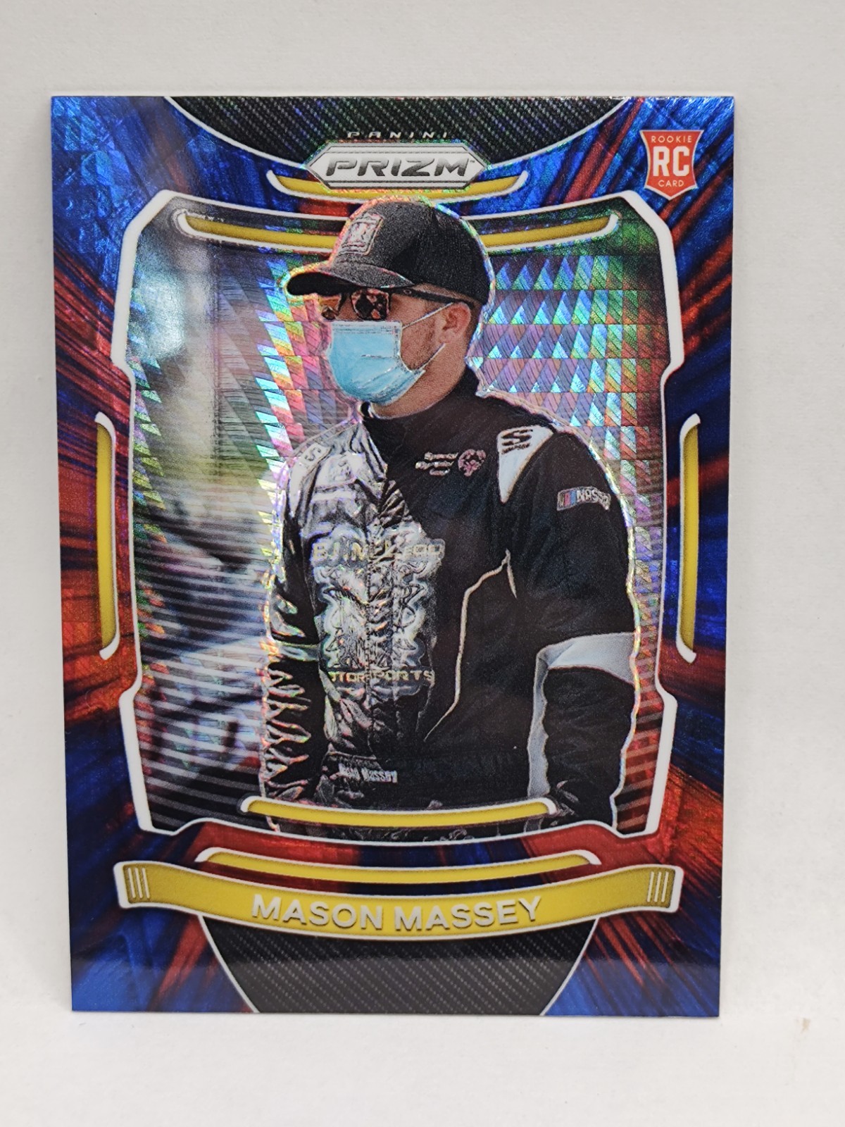 2021 Prizm Base Hyper Red & Blue #58 Mason Massey Rc Rookie Card NASCAR Racing