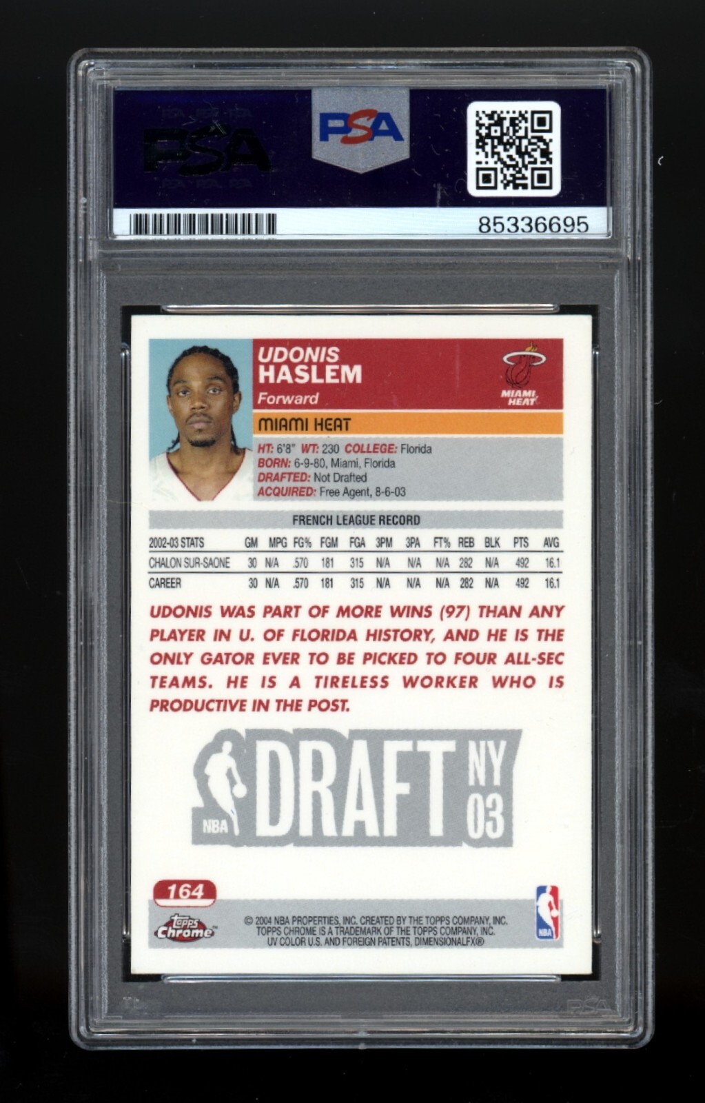 Udonis Haslem 2003-04 Topps Chrome #164 Signed w/ 3 NBA Champ PSA Auto Heat