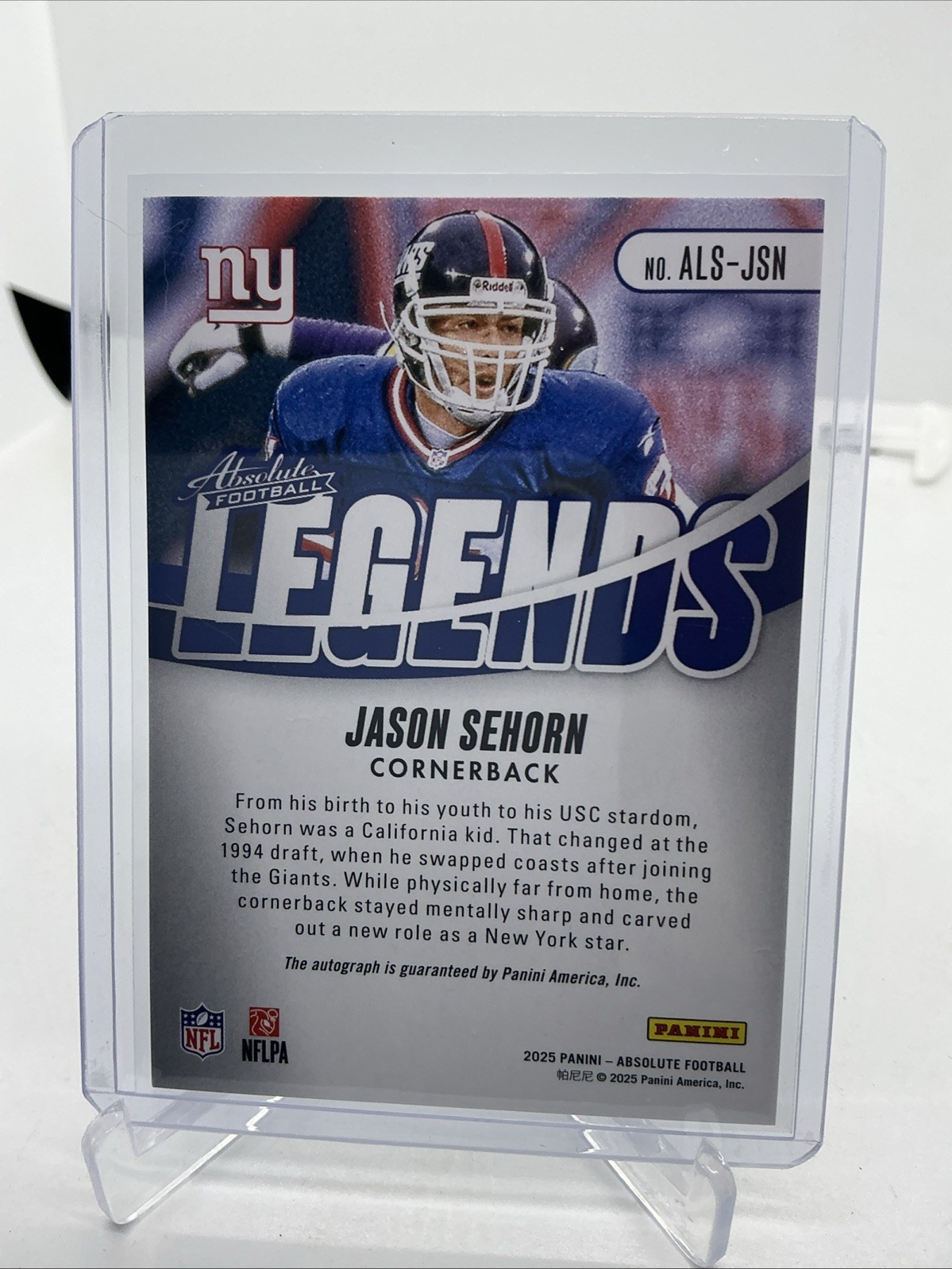 2025 Panini Absolute Absolute Legends Signatures Jason Sehorn #ALS-JSN Blue /35