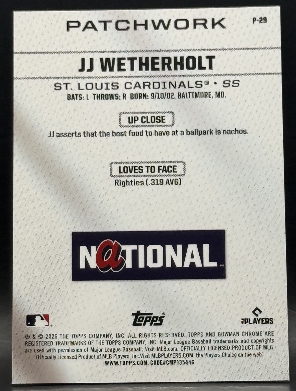 🔥🔥🔥🔥2026 Bowman Chrome Patchwork Insert SSP JJ Weatherholt CASE HIT!! #P-29