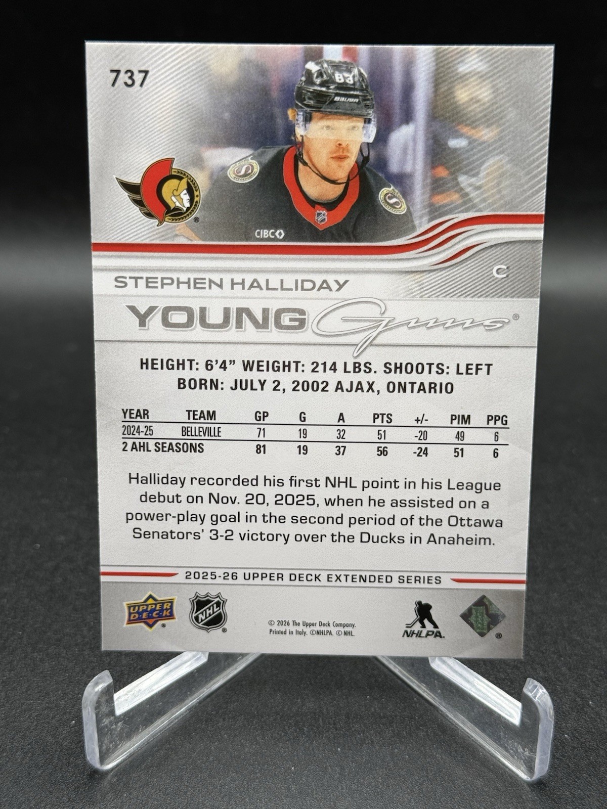2025-26 Upper Deck Extended Series – Young Guns Stephen Halliday #737 Senators