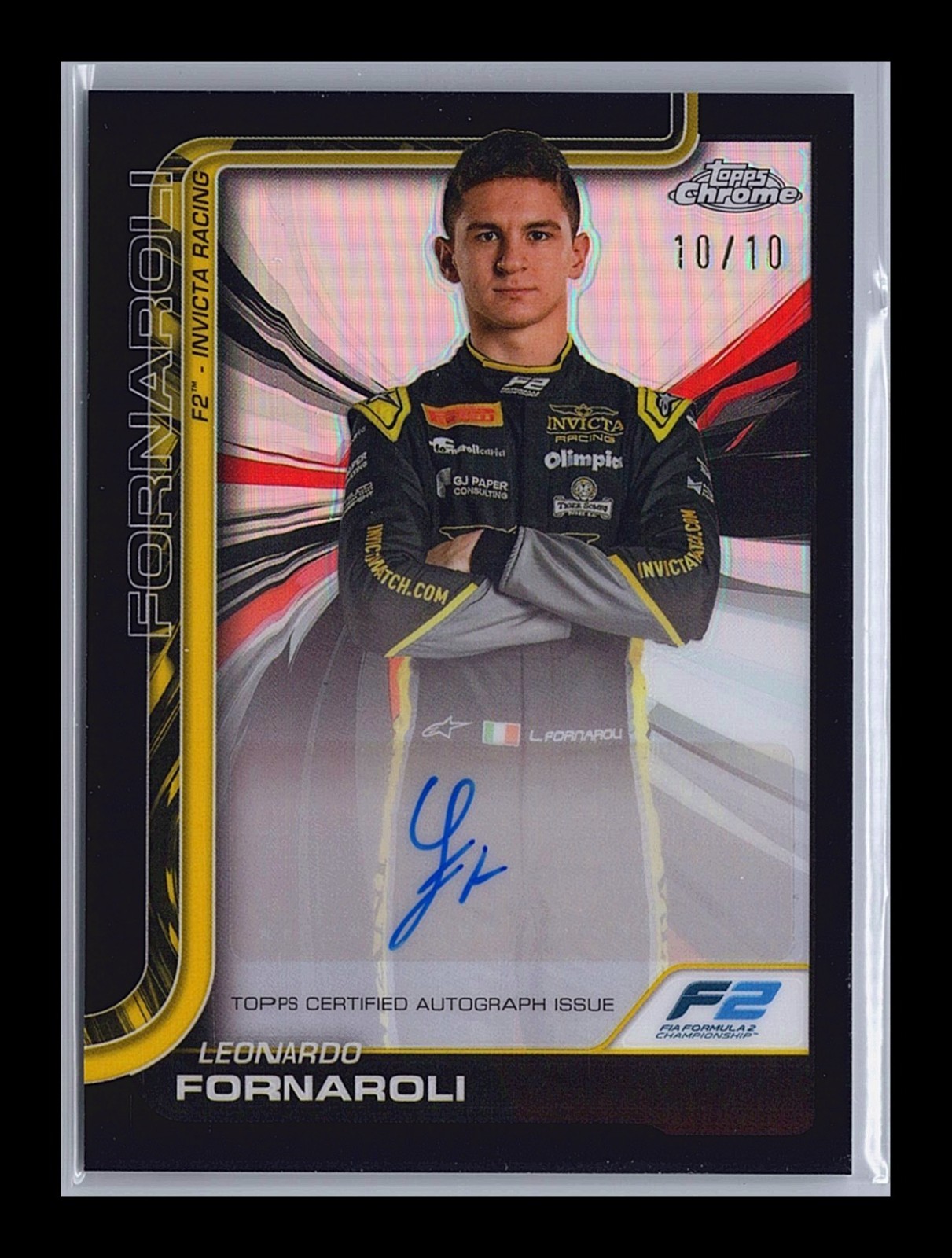 2025 Topps Chrome Formula 1 F1 Leonardo Fornaroli Portrait *Bookend* Black /10