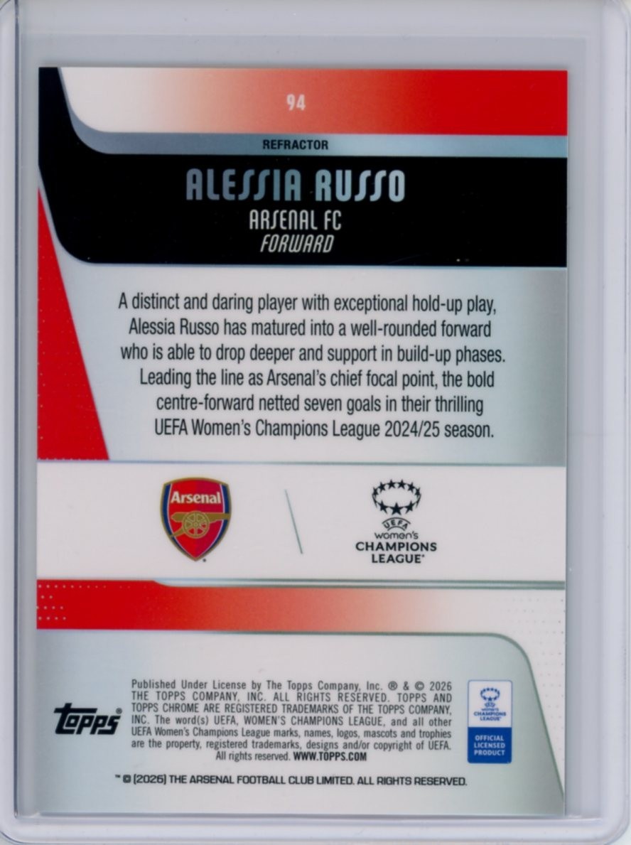 2025-26 TOPPS CHROME UEFA WOMEN’S CHAMPIONS LEAGUE REFRACTOR ALESSIA RUSSO #94