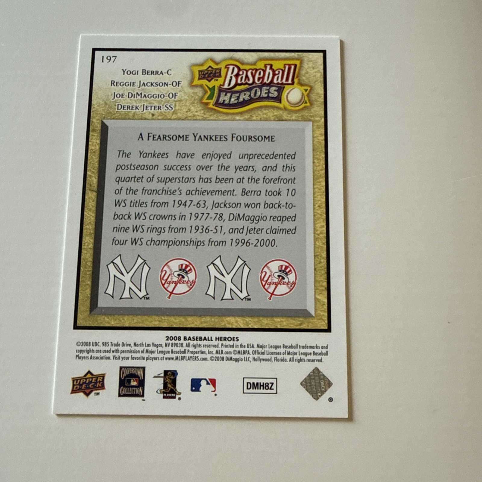 2008 Upper Deck Heroes #197 Berra Jackson Joe DiMaggio Derek Jeter Yankees
