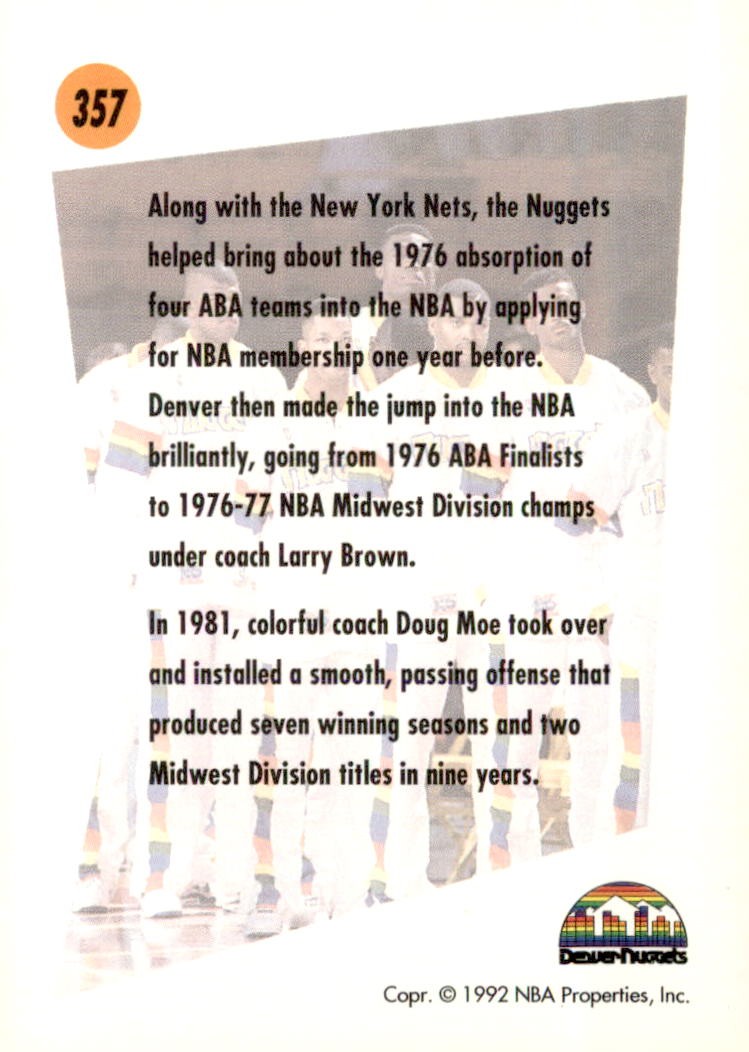 1991-92 SkyBox #357 Denver Nuggets