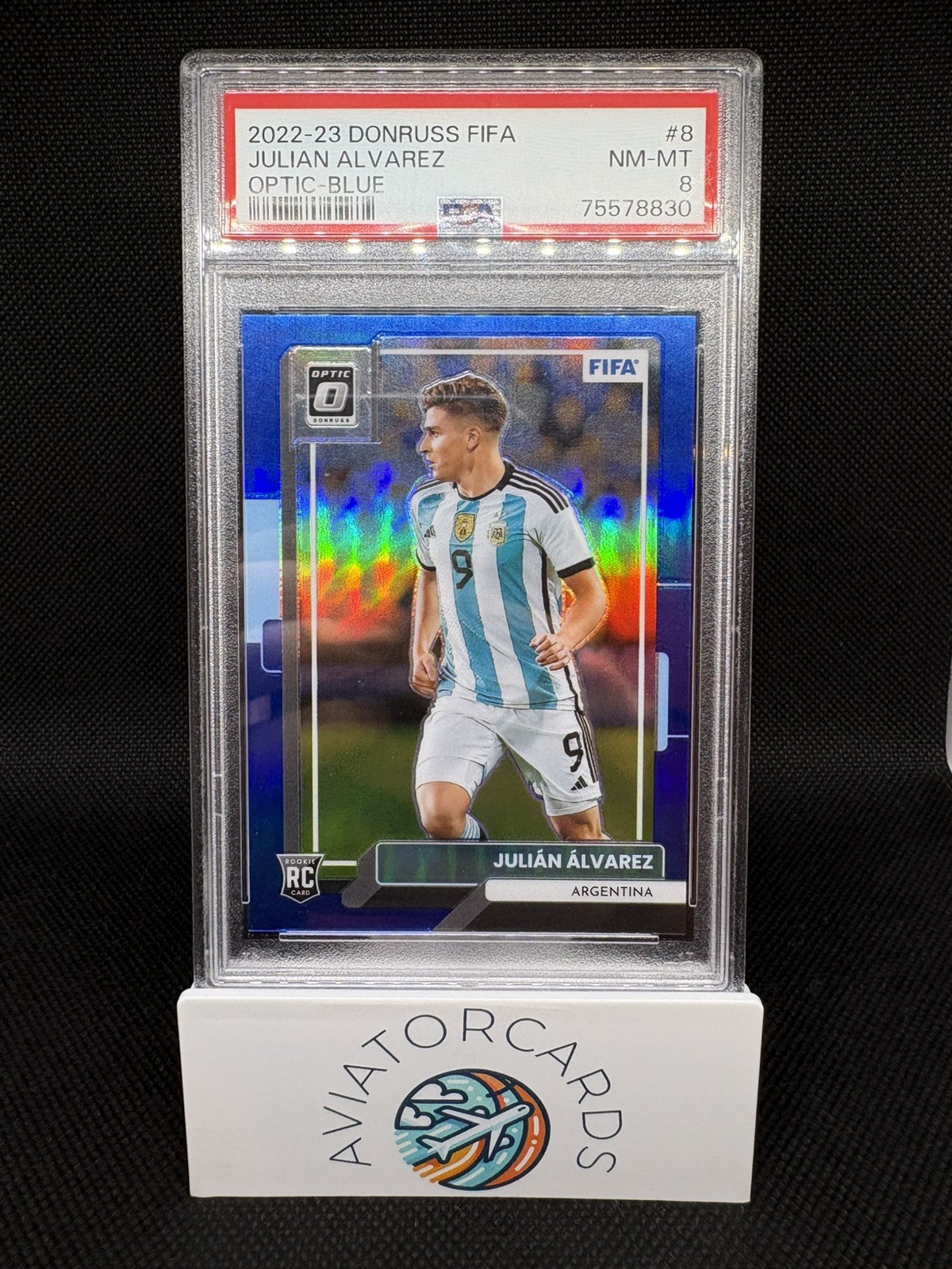 Julian Alvarez RC 2022-23 Panini Donruss Blue Optic /99 PSA 8 #8 Argentina