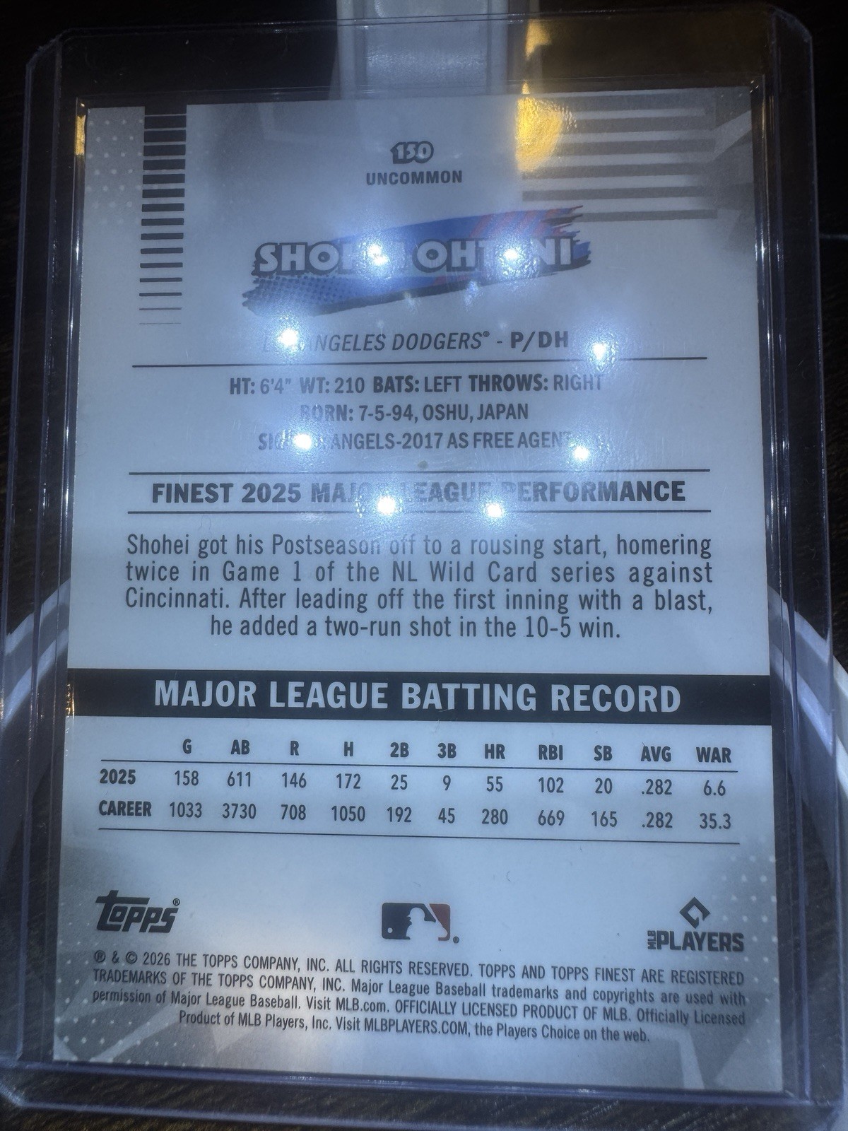 2026 Topps Finest Shohei Ohtani Purple Refractor 18/75 Dodgers/Japan Jersey Num.
