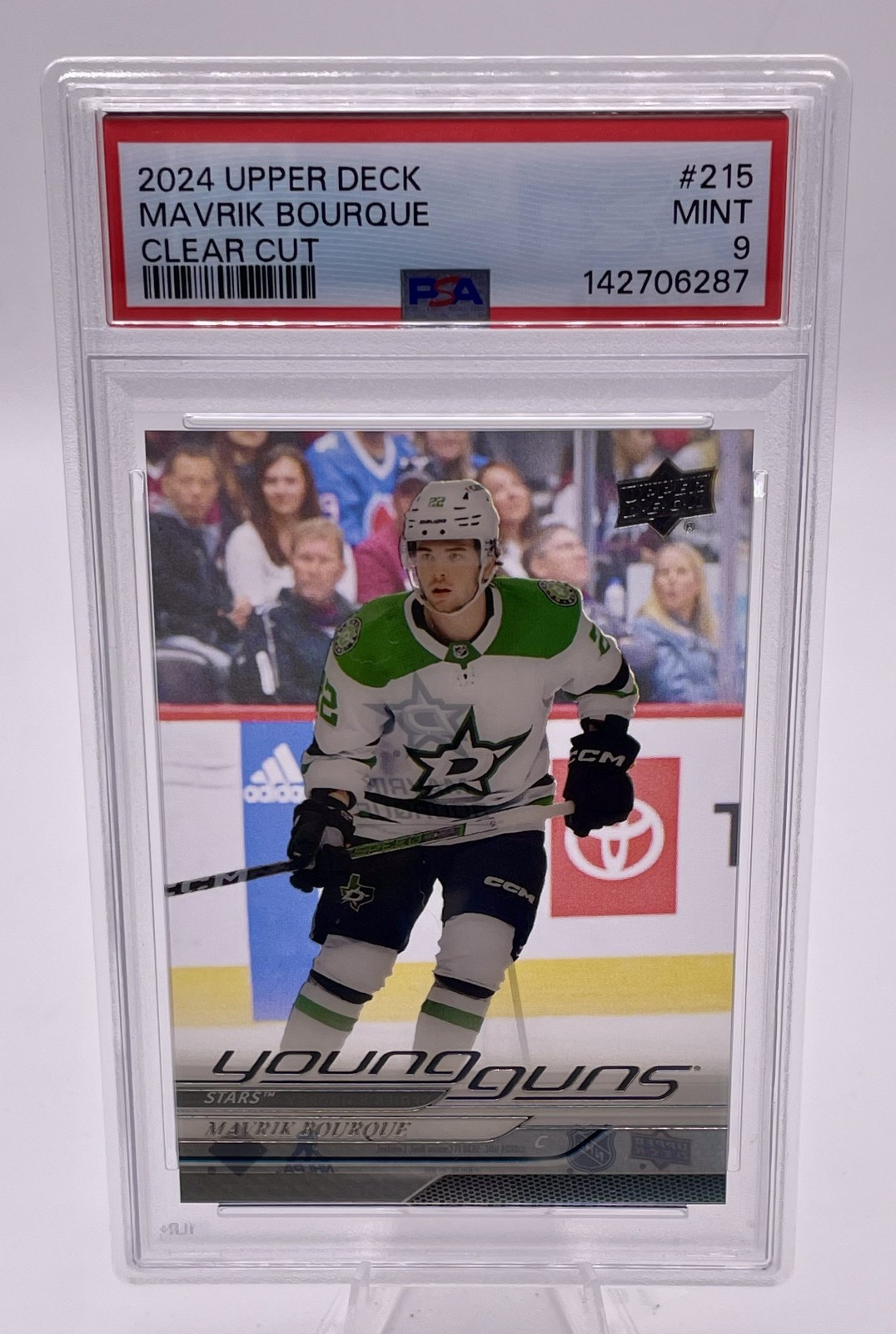2024-25 Upper Deck Mavrik Bourque Young Guns Clear Cut PSA 9 #215 Stars RC