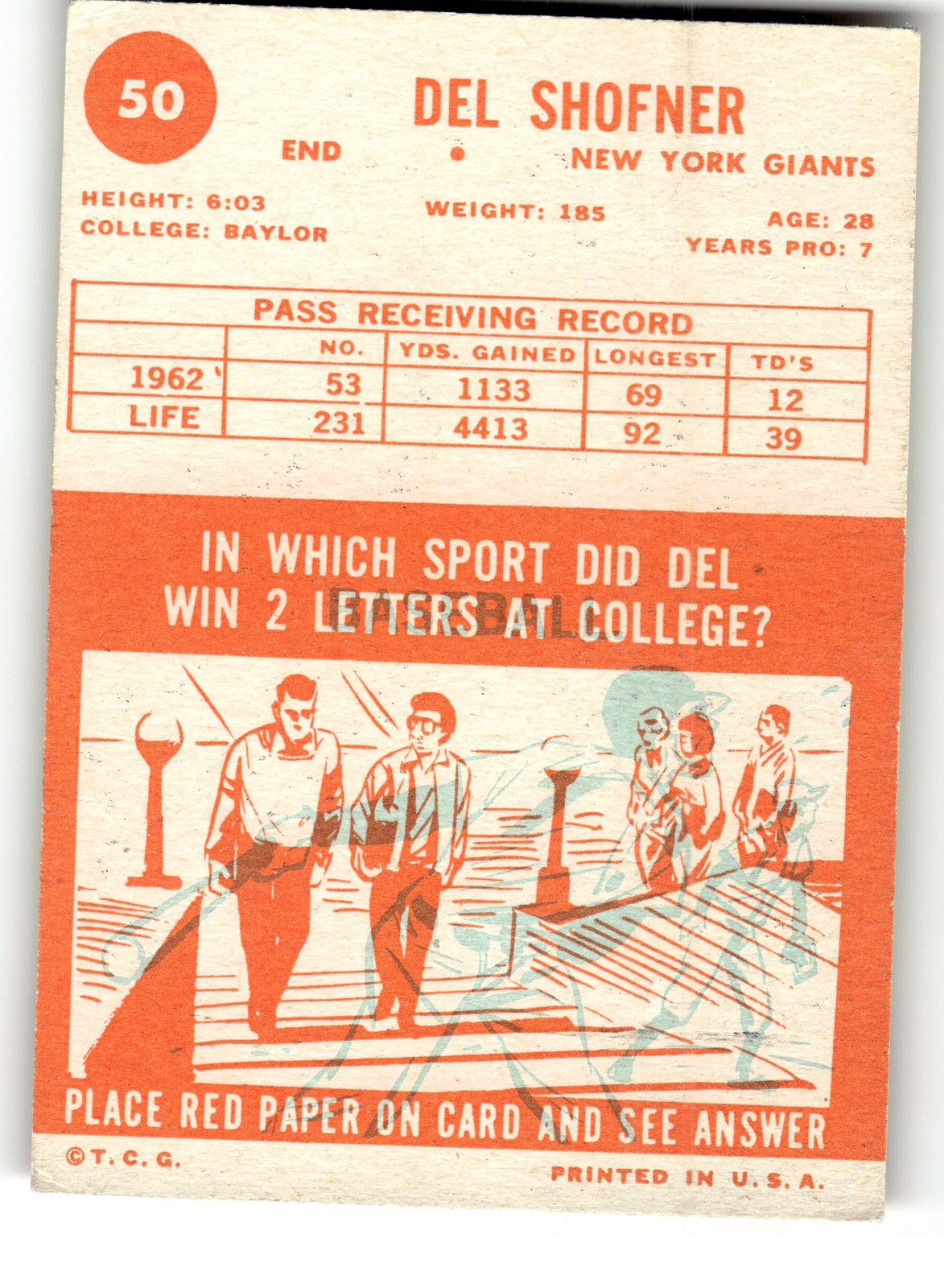 1963 Topps #50 Del Shofner