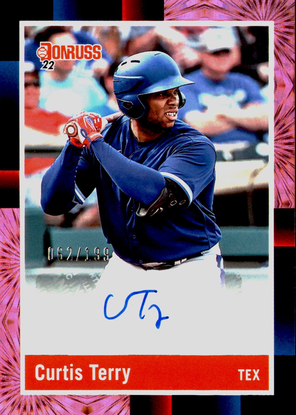 Curtis Terry 2022 Donruss Signatures Pink Fireworks Auto #R88S-CT Rangers b08