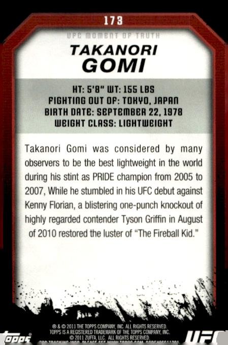 2011 Topps UFC Moment of Truth #173 Takanori Gomi Gold