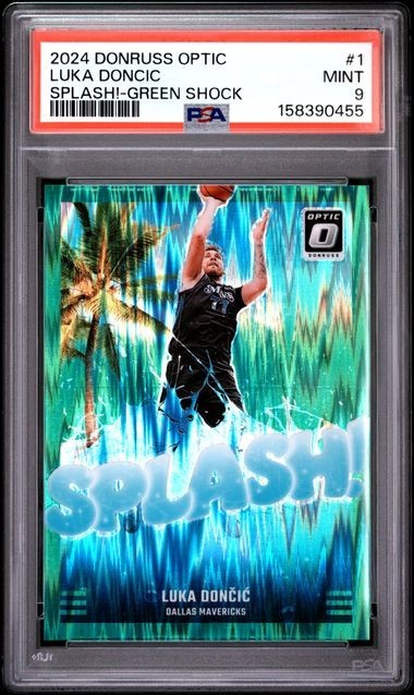 2024-25 Donruss Optic Splash! #1 LUKA DONCIC Green Shock Prizm 068/149 PSA 9
