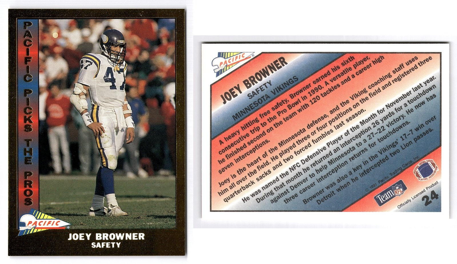 1991 Pacific Picks the Pros Gold SP #24 Joey Browner Minnesota Vikings