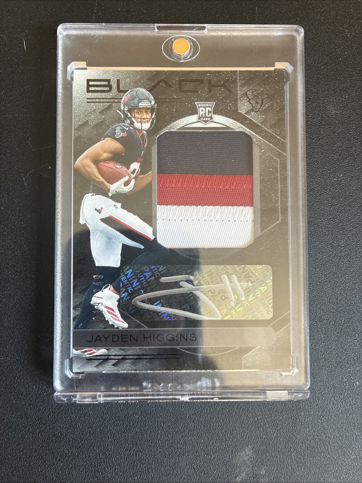 2025 Panini Black – Jayden Higgins auto patch /249 Rookie card RPA Texans