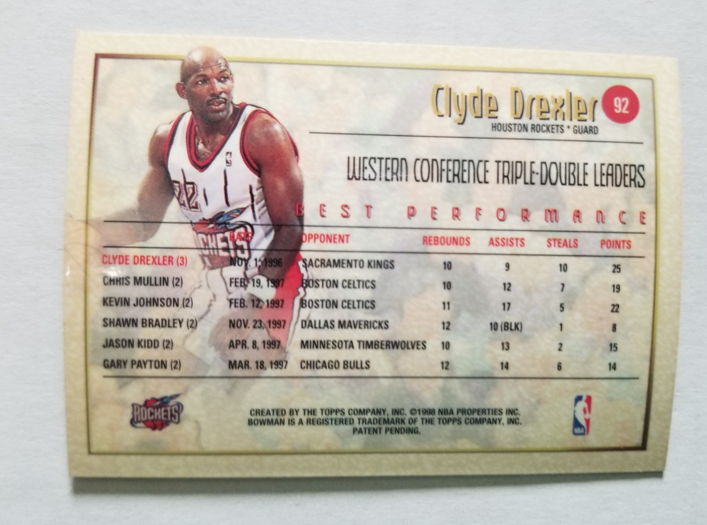 1998-99 Bowmans Best Performance #92 Clyde Drexler Houston Rockets