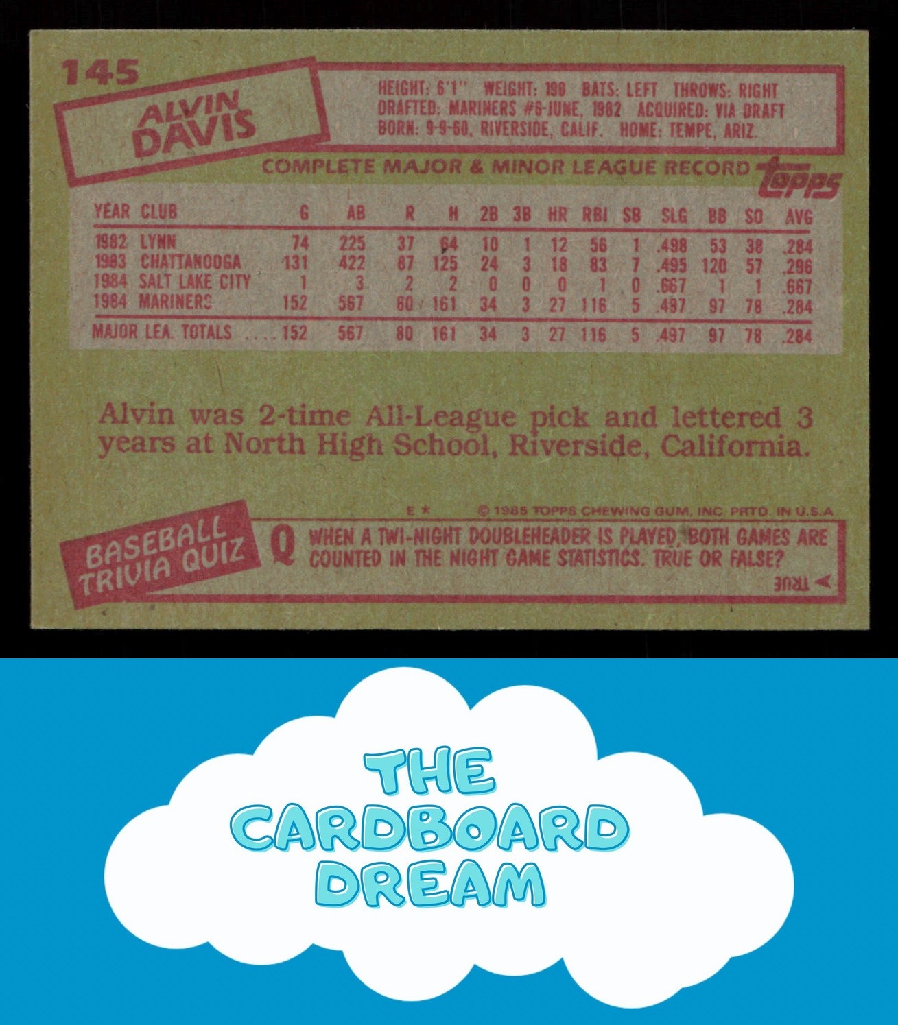 Alvin Davis 1985 Topps #145 RC Rookie Seattle Mariners
