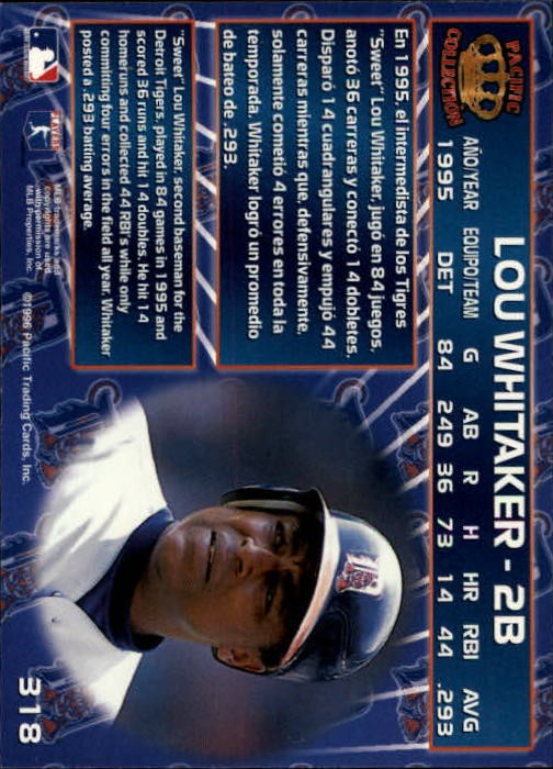 1996 Pacific #318 Lou Whitaker – BB