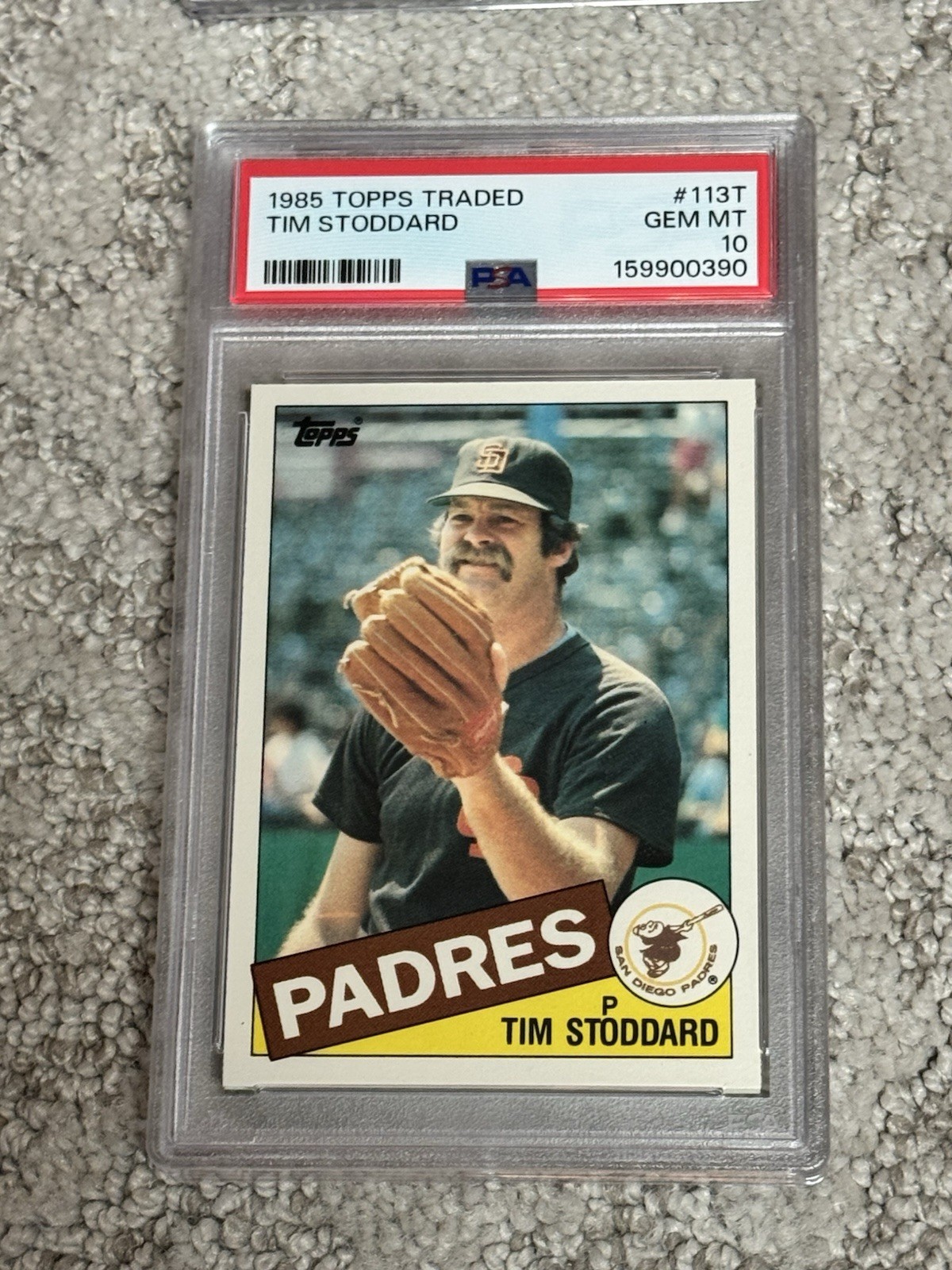 1985 TOPPS TRADED BASEBALL CARD PSA 10 TIM STODDARD SAN DIEGO PADRES