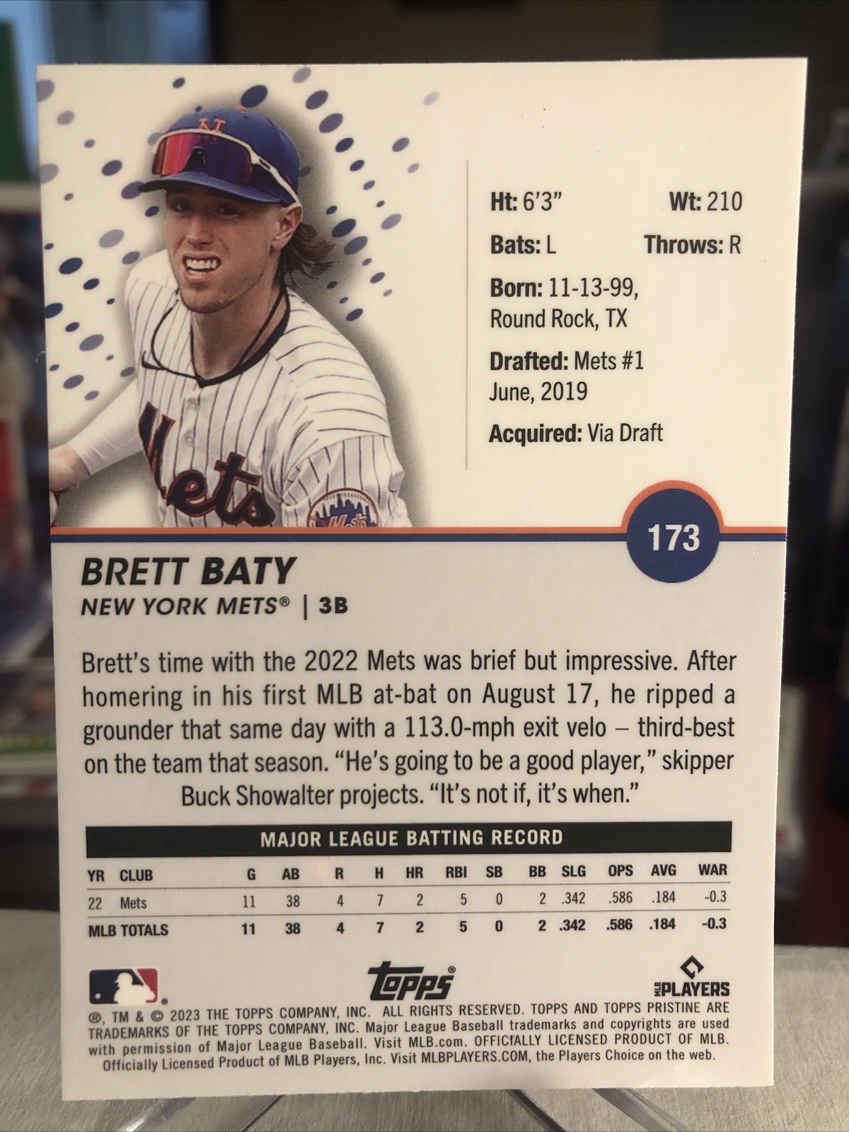 Brett Baty 2023 Topps Pristine Rookie Card NY Mets RC ⭐️ MINT