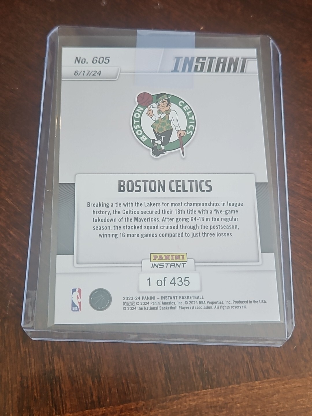 boston celtics nba champs 2024 panini card 18th championship 18 finals 2023-2024